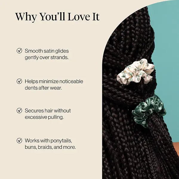 Kitsch Ruched Satin Scrunchies for Women - Cream, Court Green & Navy Blue | Wake Up Frizz-Free, No Crease Hair Ties, Softer Than Silk Scrunchies, Stylish Hair Accessories For All Hair Types - 5pcs 3
