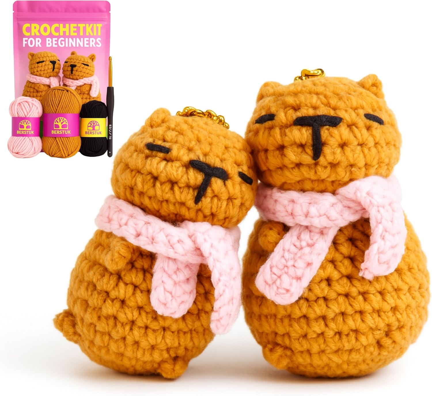 Berstuk Level 3 Intermediate Crochet Kit for Adults – Amigurumi Bunny Crochet Kit with Video Tutorials – Complete Crochet Animal Kit with Tools & Stuffing – Learn to Crochet Stuffed Animals