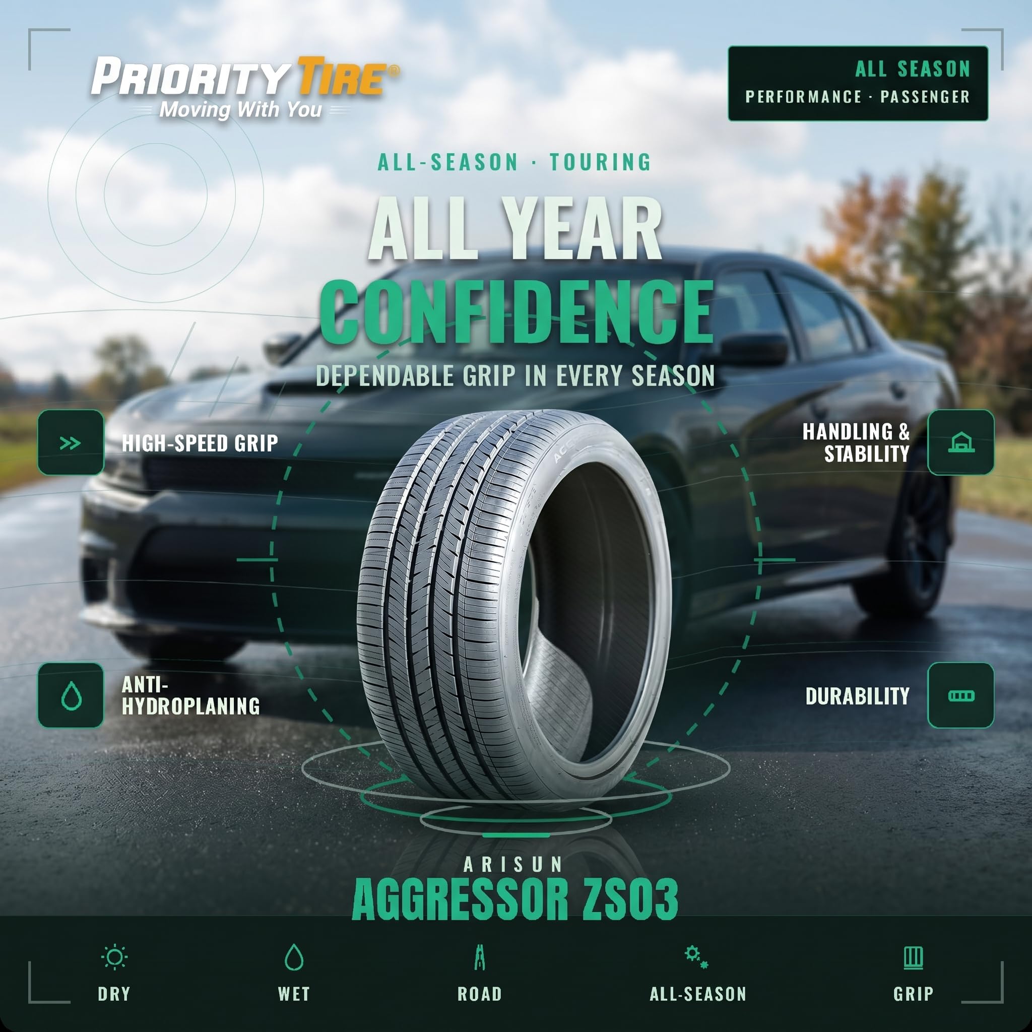 Amazon.com: Arisun Aggressor ZS03 All-Season Passenger Car