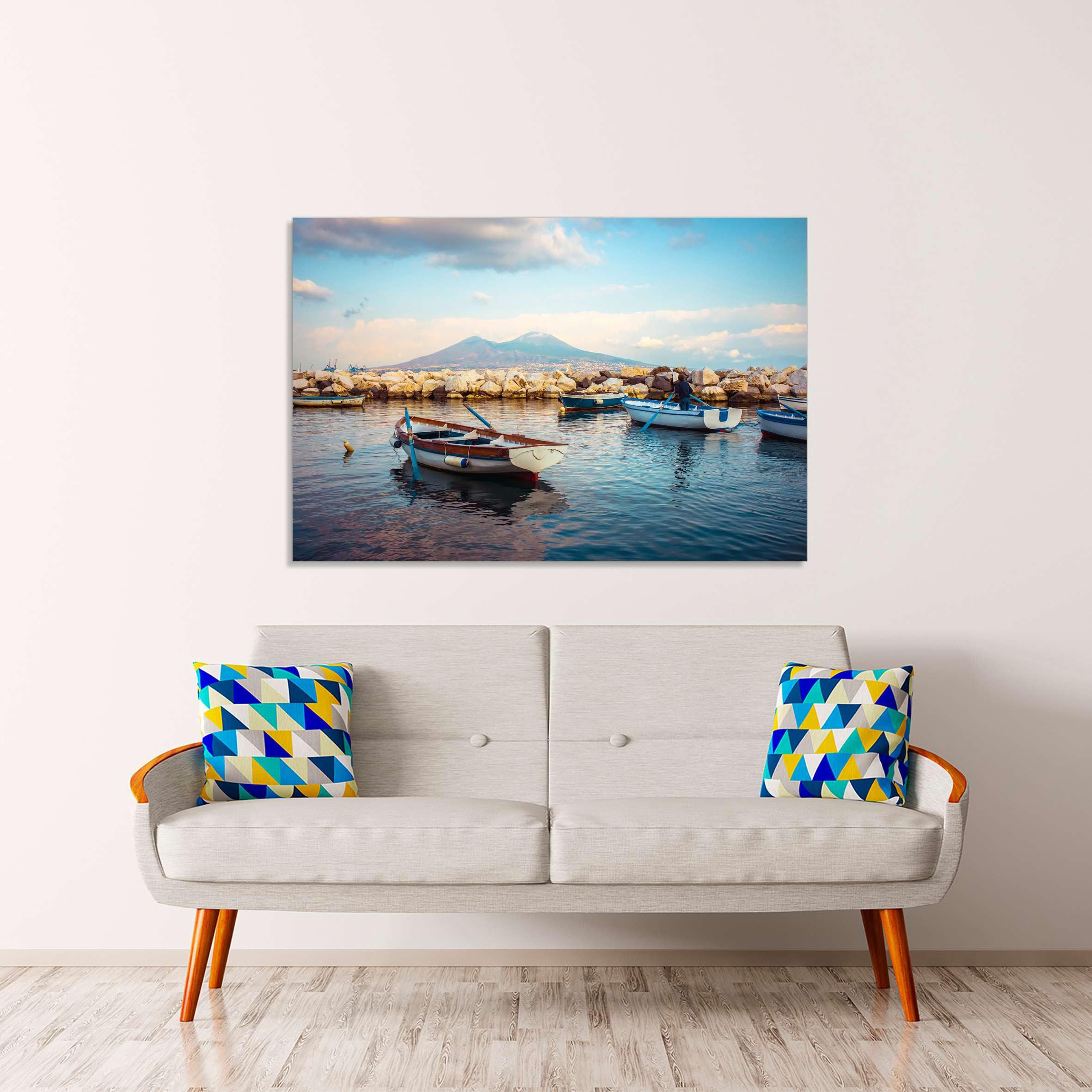 Panorama Napoli Vesuvio - Quadro Stampa su Tela con Telaio in legno - 150x100 cm