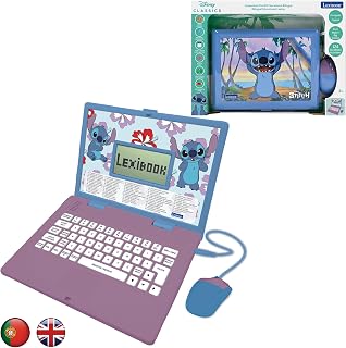 Disney Stitch, Bilingual ENGLISH/PORTUGUESE Educational Laptop, 124 Language Activities, Writing, Maths, Logic, Music, and Games, Boys and Girls, JC598Di4