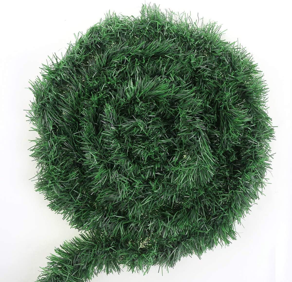 50 Feet Green Tinsel Artificial Pine Decorative Greenery Tinsel Stems Non-Lit Soft Twist Garland 12 Inch x 2Inch for Holiday Season Outdoor Indoor Party Decorations
