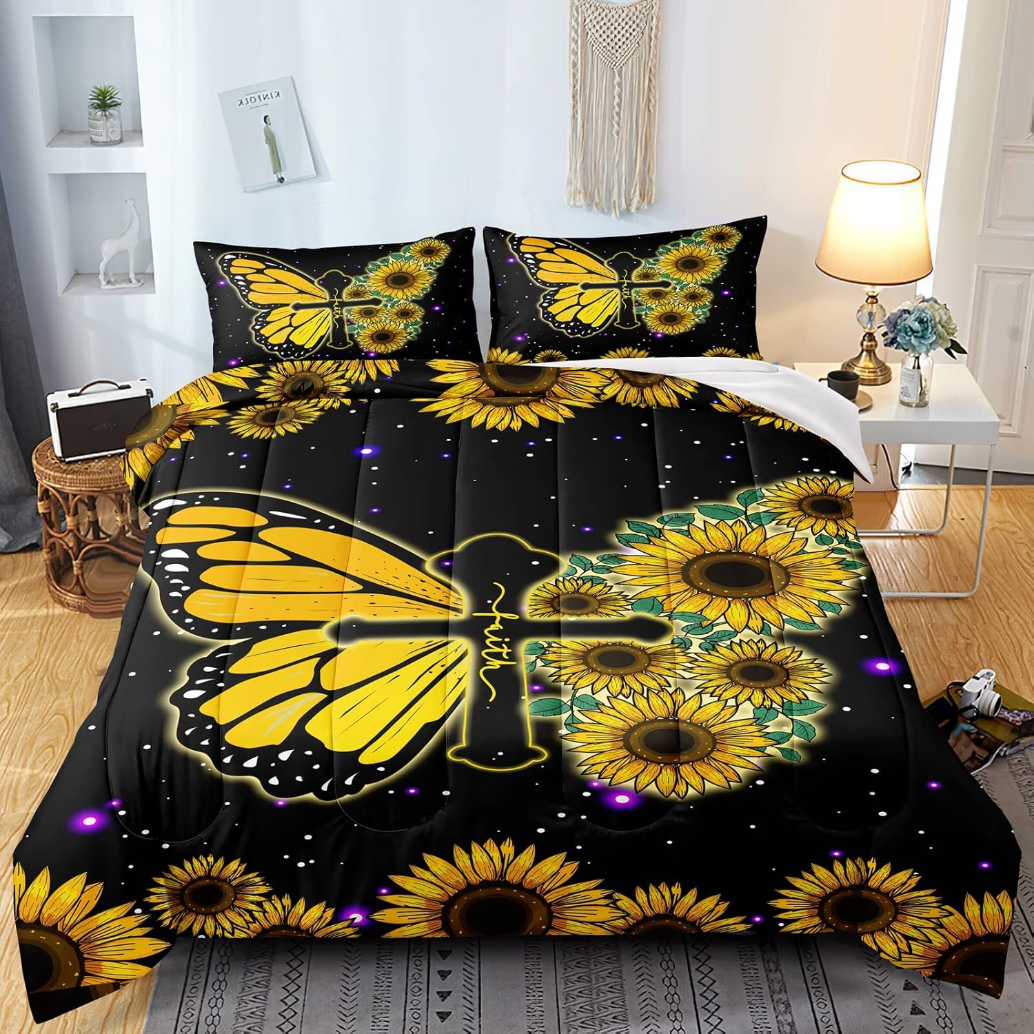 BDUCOK Sunflowers Comforter Set Jesus Bedding Sets Full