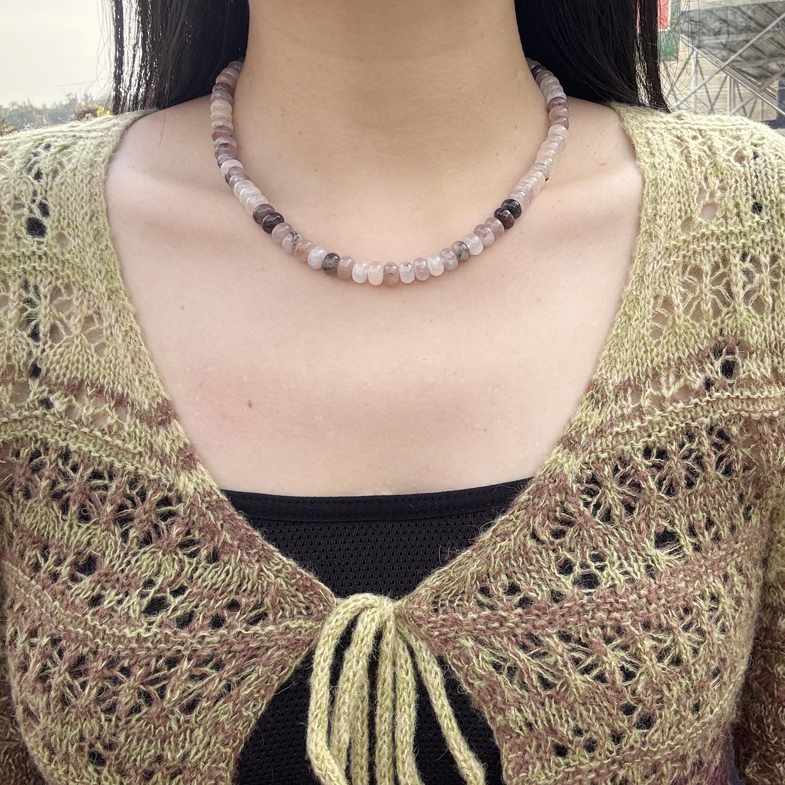 Collana da donna con pietre preziose, colore puro, stile bohémien, choker in pietra naturale, da surfista, con perle arcobaleno placcato oro 18 carati, gioielli fai da te fatti a mano