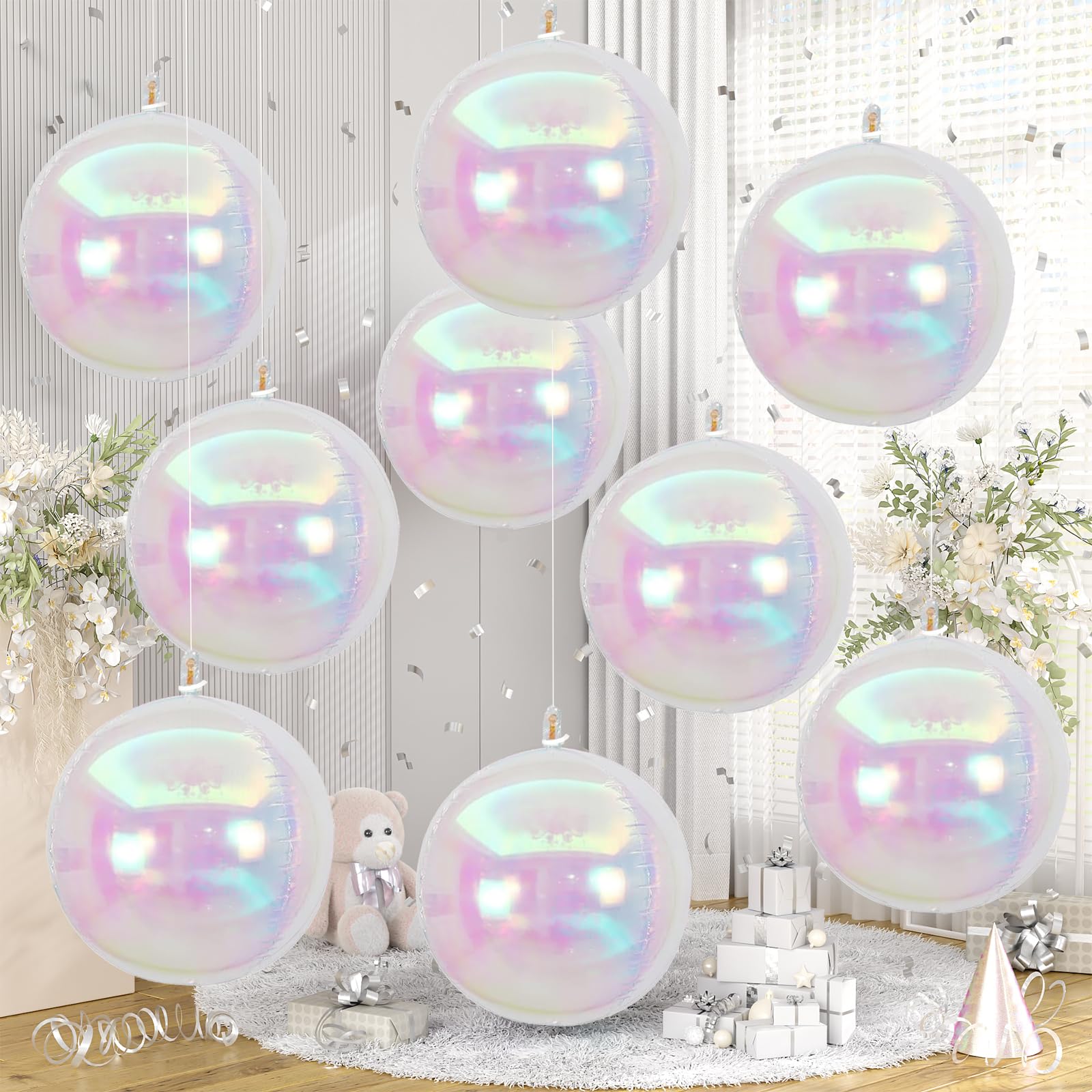 Iridescent Balloons 9 Pcs,22 Inch Large Clear 4D Round Balloons