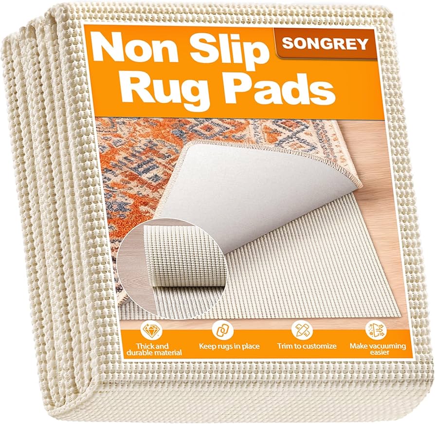 Songrey Non-Slip Rug Pad 8x10 FT, Extra Thick Carpet Pads for Hard Surfaces, Prevents Sliding and Secures Rugs, Provides Floor Protection with Comfort Cushioning