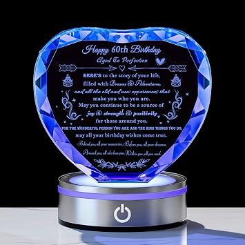 Movdyka 60th Birthday Gifts for Women Men Crystal Heart Plaque Decorations
