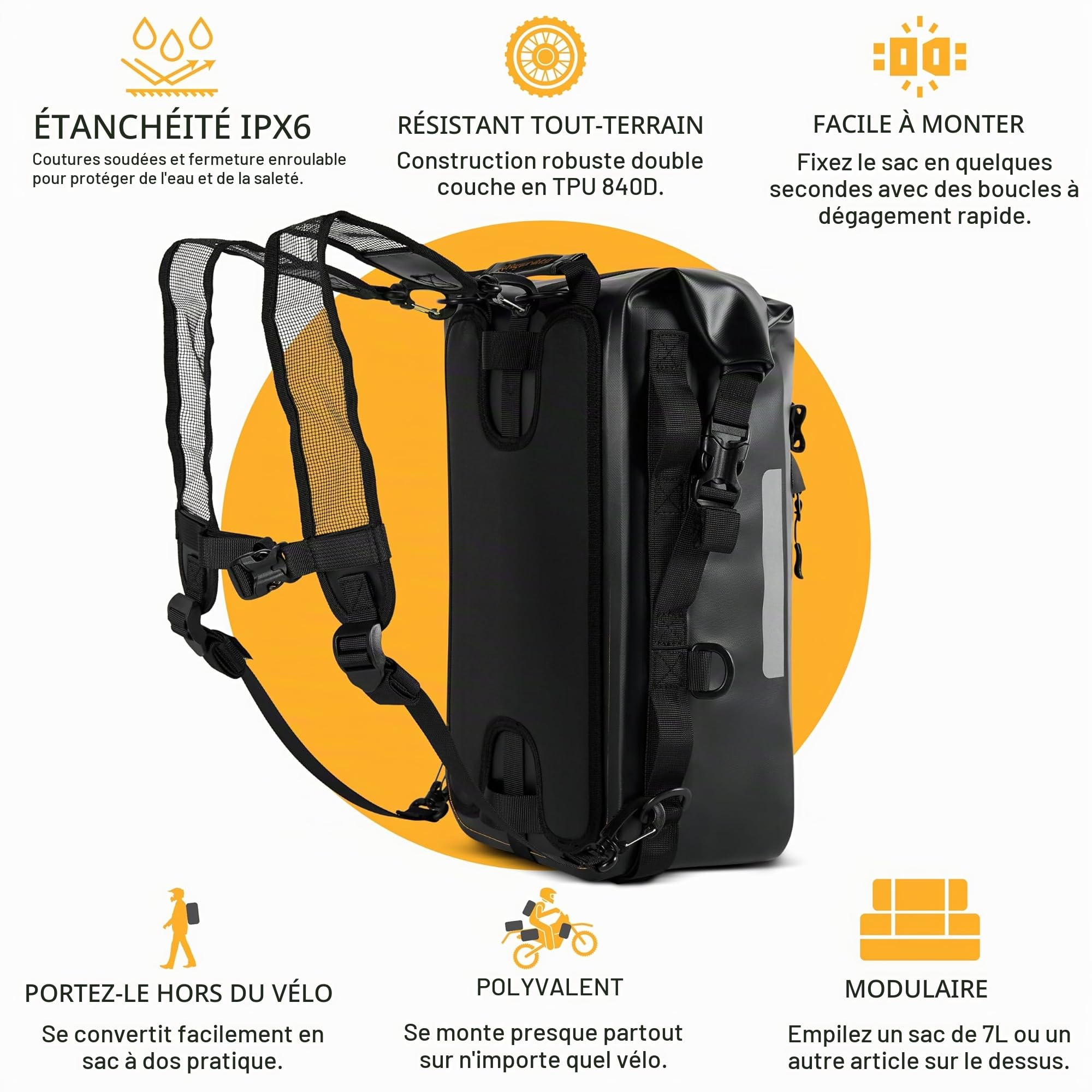 Odinsberg 15L Sacoche Étanche pour Moto | Sac de Selle, Crash Bar, Cavalières et Latérale | Sac à Dos Enduro et Vélo Bagages