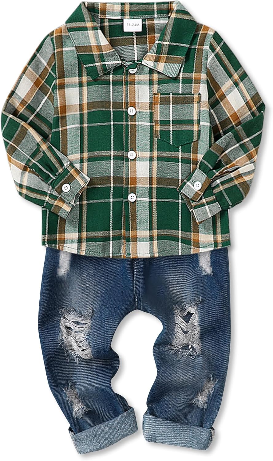Coco&RARA Toddler Baby Boy Clothes Outfits Button Down Long Sleeve Plaid Shirt + Denim Pants 2PCS Fall Winter Suits Coco&RARA Toddler Baby Boy Clothes Outfits Button Down Long Sleeve Plaid Shirt + Denim Pants 2PCS Fall Winter Suits