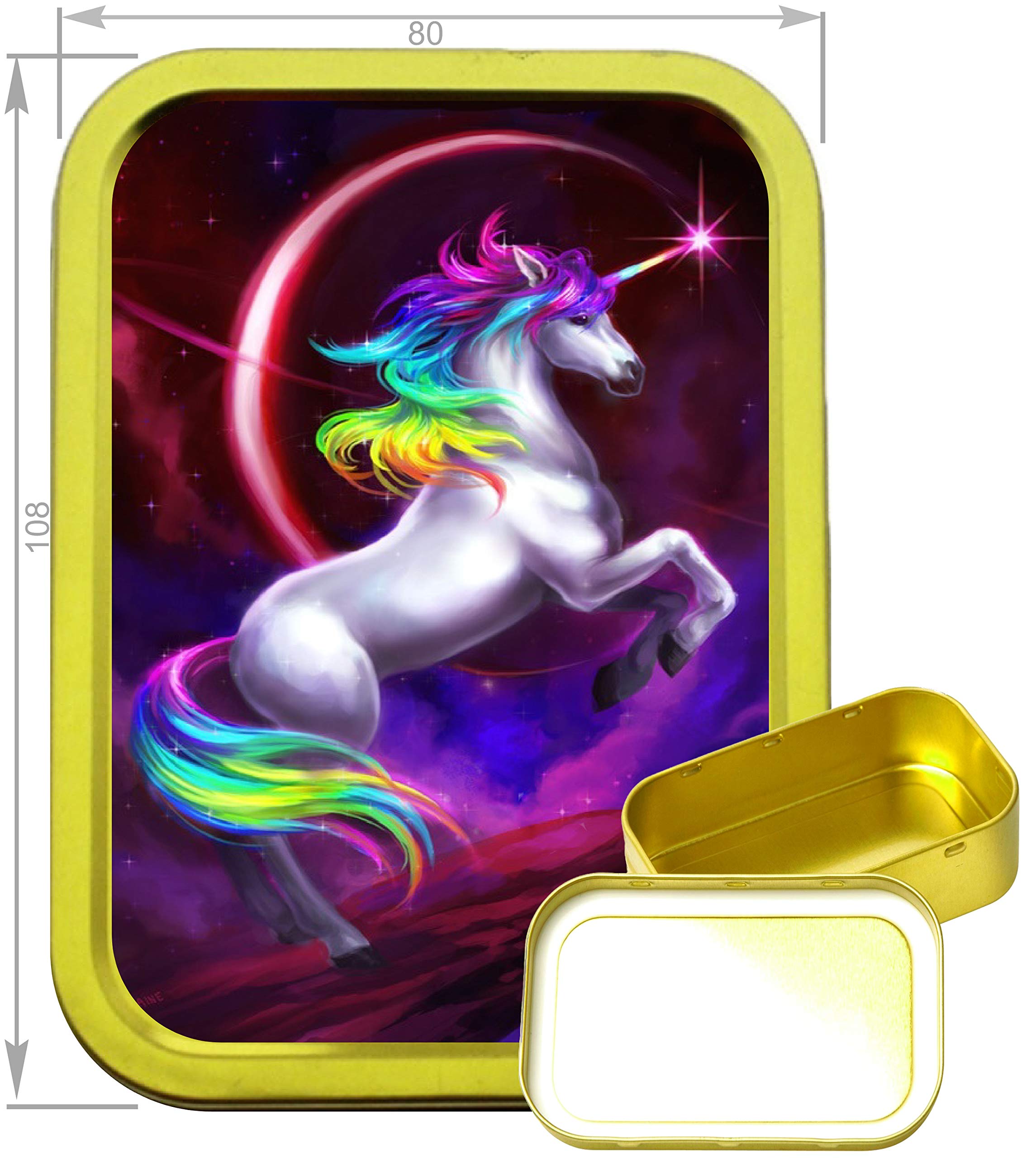 Teez Gold Rainbow Unicorn 2Oz Tobacco Tin, 2Oz Tobacco Tin, Airtight Tobacco Tin