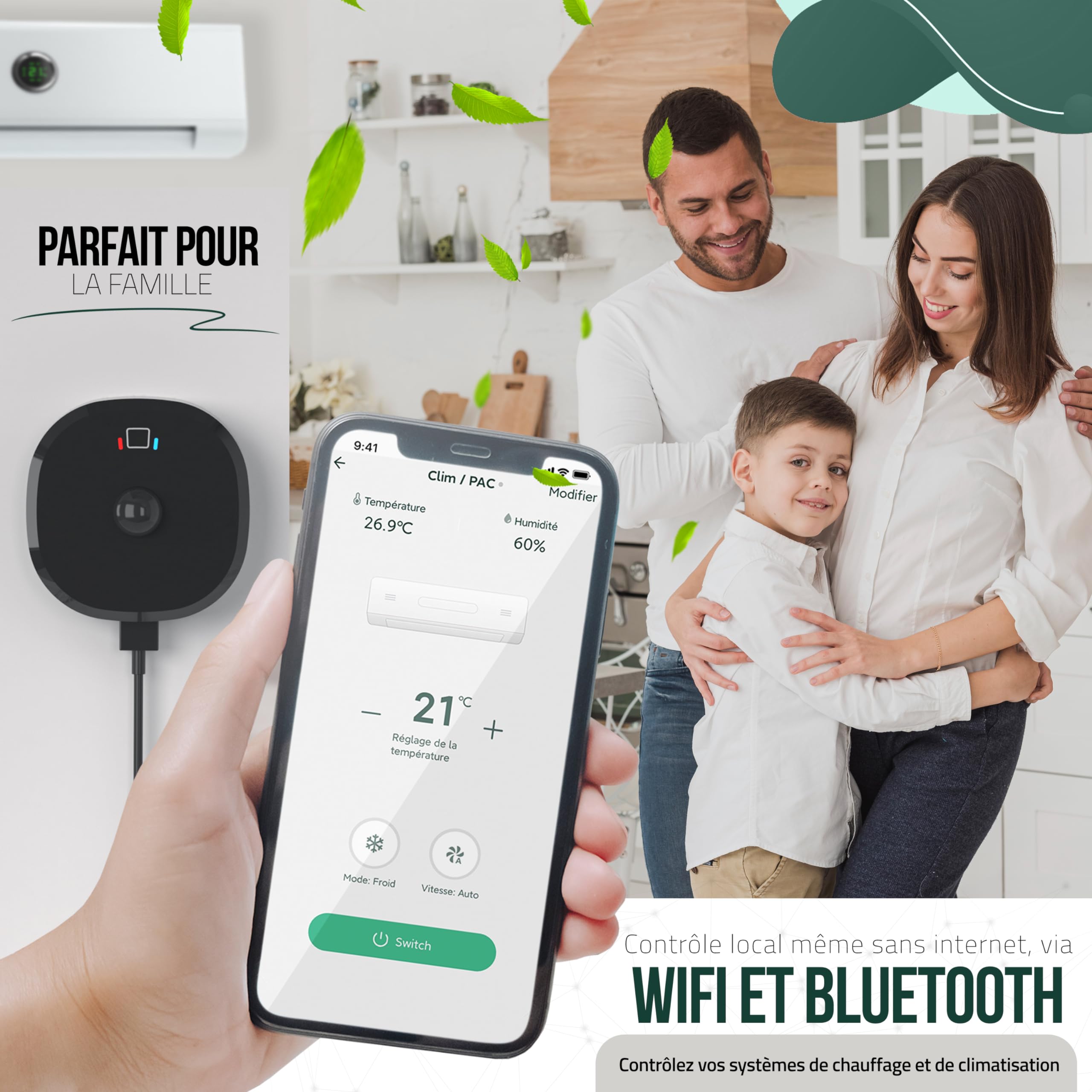 Heatzy Cool : Thermostat Connecté WiFi - Contrôleur Intelligent sans Fil pour Pompe à Chaleur et Climatiseur - Compatible Alexa, Google Home - Efficacité énergétique
