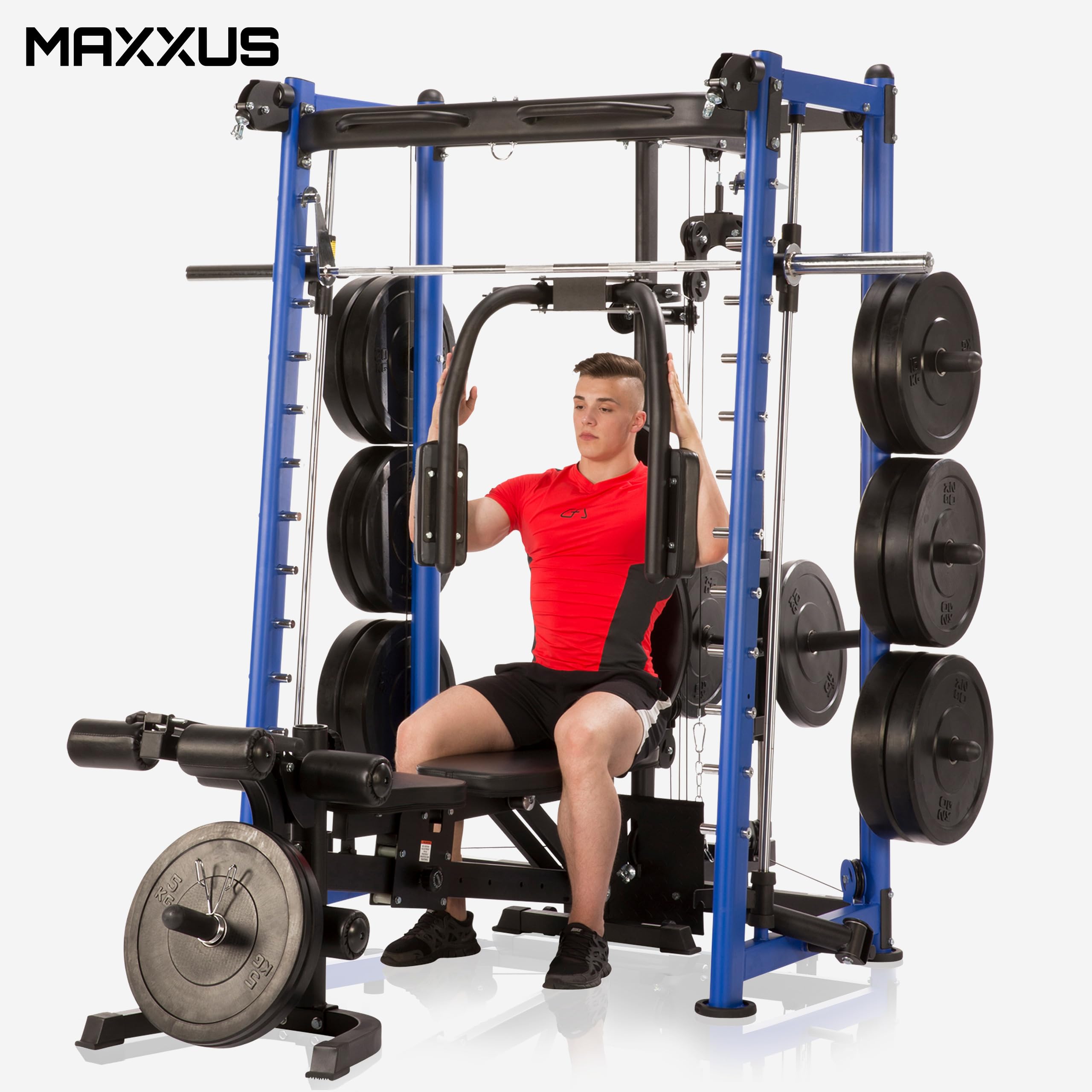 MAXXUS Multipresse 9.1 - Multifunktional, mit Hantelbank, Klimmzug, Latzug, Ruderzug, Beinpresse, Butterfly, Dip Station, Langhantel - Kraftstation, Smith Maschine, Multi-Gym, Fitness, Power Rack