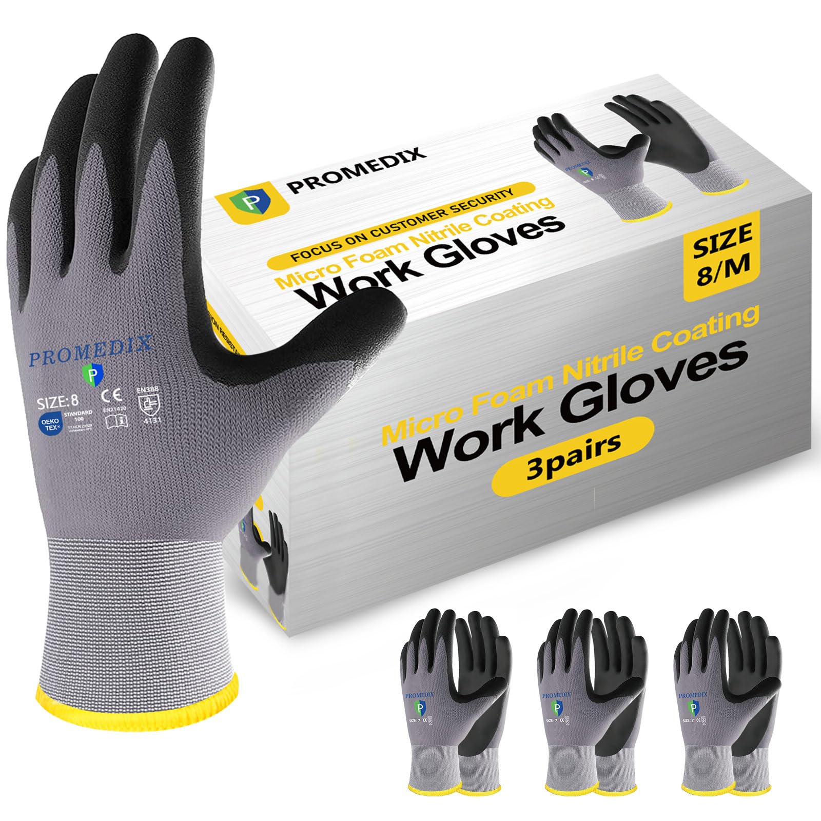 PROMEDIX P Nitrile Coated Work Gloves,MicroFoam Safety Work Gloves Men,Seamless Knit Nylon&spandex Gloves with Grip