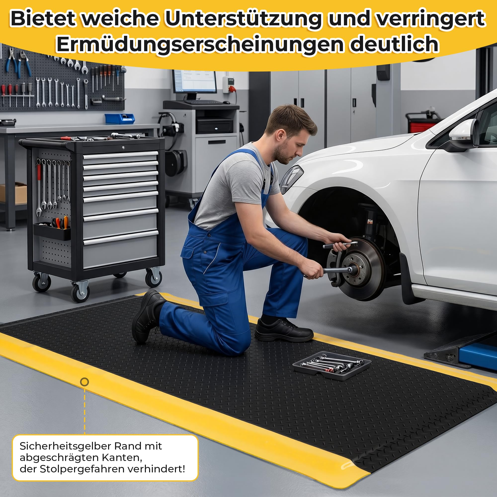 92x152cm Anti-Ermüdungsmatte Ergonomische Arbeitsplatzmatte | Anti Fatigue Stehmatte Komfort Antimüdigkeitsmatte für Steharbeitsplätze, Küche, Werkstatt und Fließband (Schwarz-gelb)