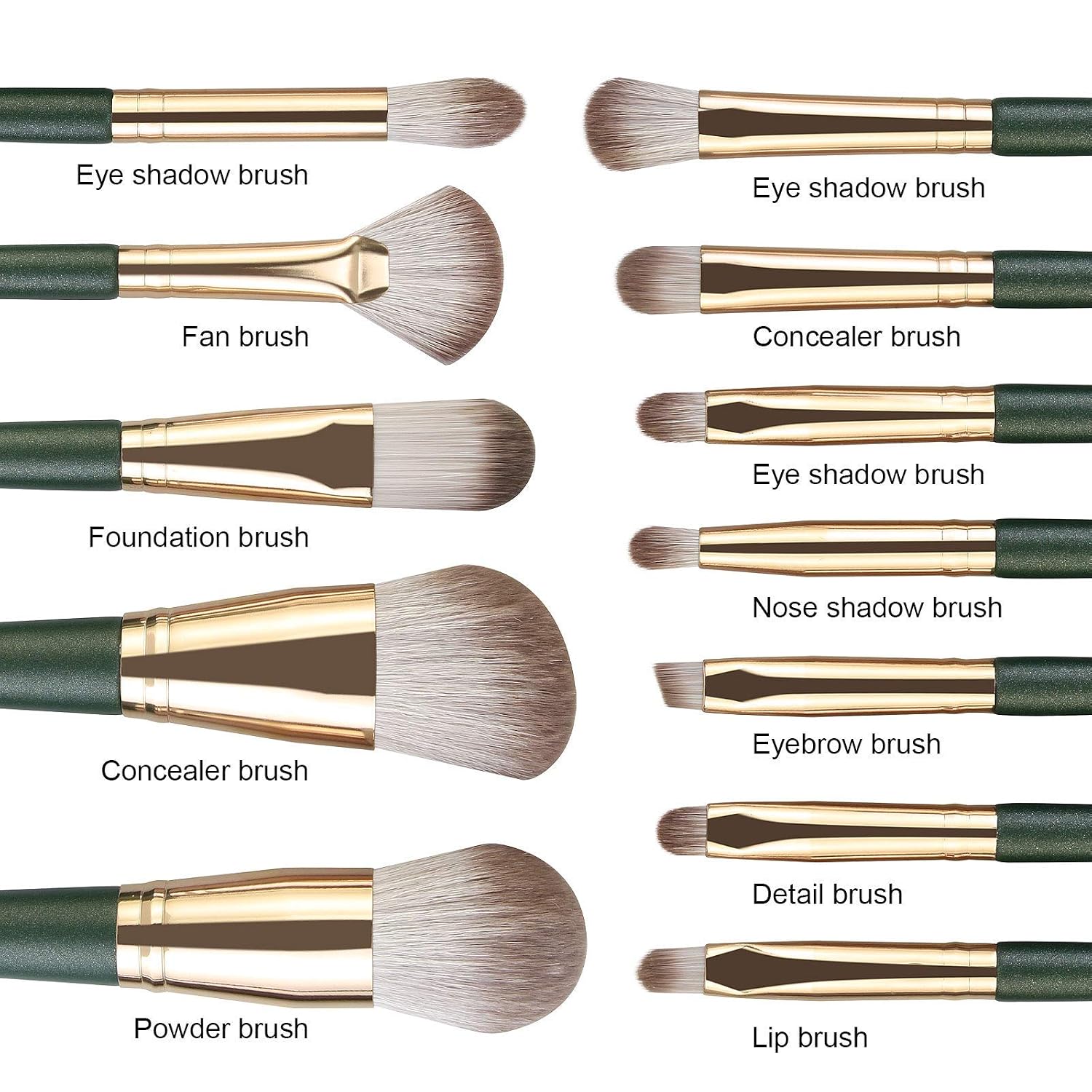 MAANGE Make up Brushes,12 Pcs Professional Premium Synthetic Makeup Brushes Set,Travel Foundation Powder Eyebrow Concealer Kabuki Makeup Brush Set Kit (Green)