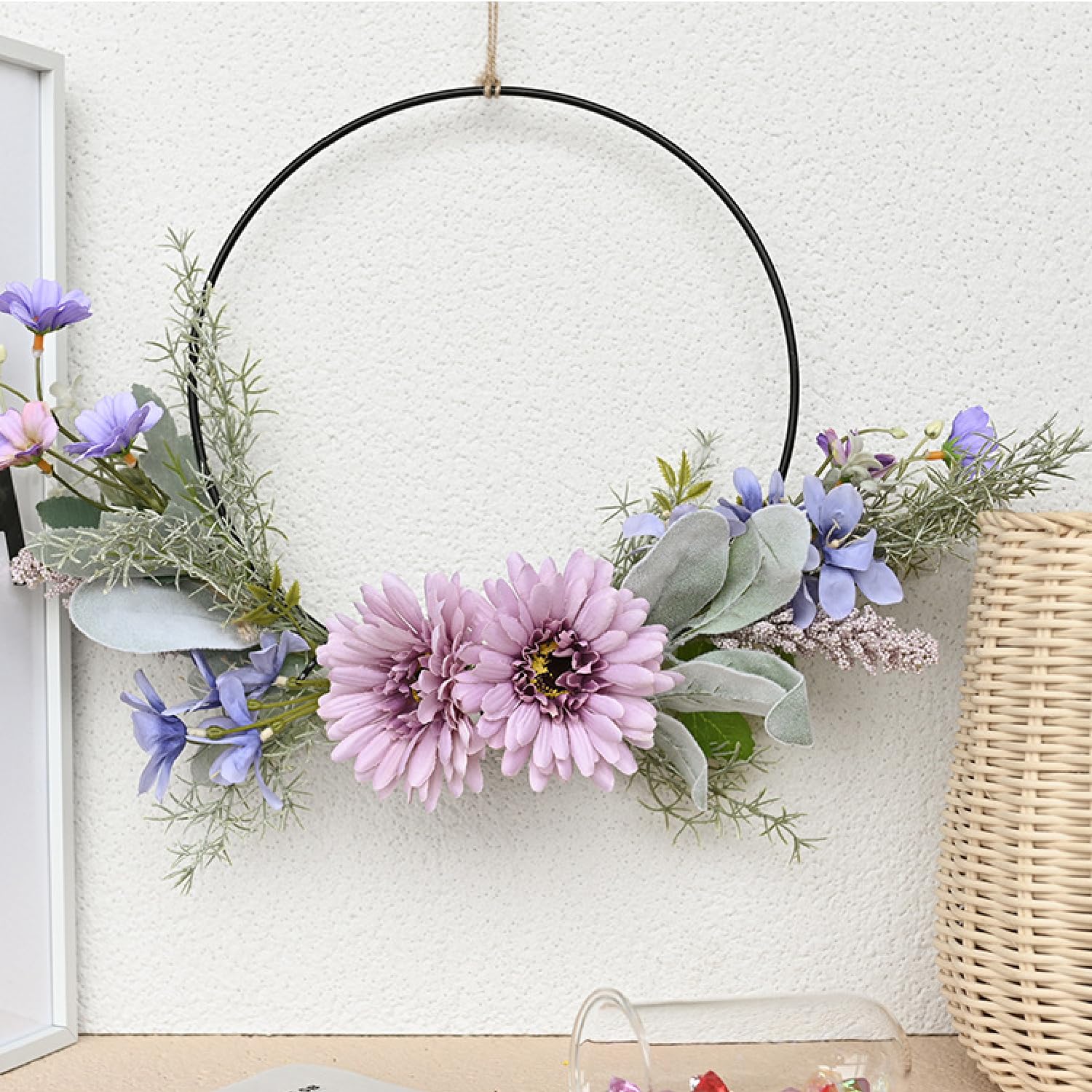 Funvalley Surperfect Door Wreath, Spring Summer Front Door Wreath, Artificial Purple Sunflower Wreath for Easter Door Wall Wedding Farmhouse Decoration — image 1
