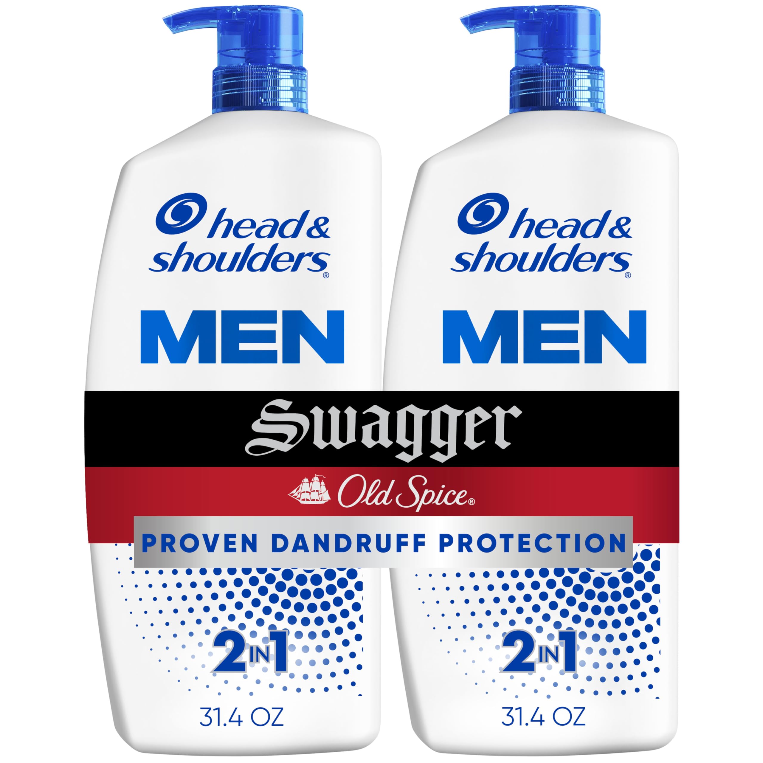 Anti-Dandruff Shampoo and Conditioner, Old Spice Swagger Men's 2-in-1 Twin Pack, 1% Pyrithione Zinc, Dandruff Shampoo for Men, Scalp, 31.4 fl oz Each