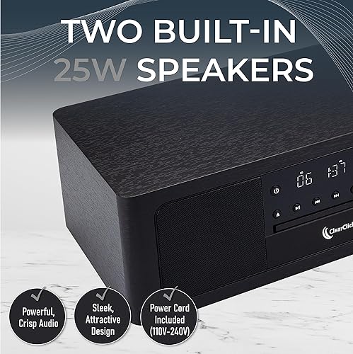Miniatura 3 de ClearClick Sistema de estante estéreo con reproductor de CD, Bluetooth, radio FM, reproducción USB, entrada auxiliar, entrada óptica, reloj