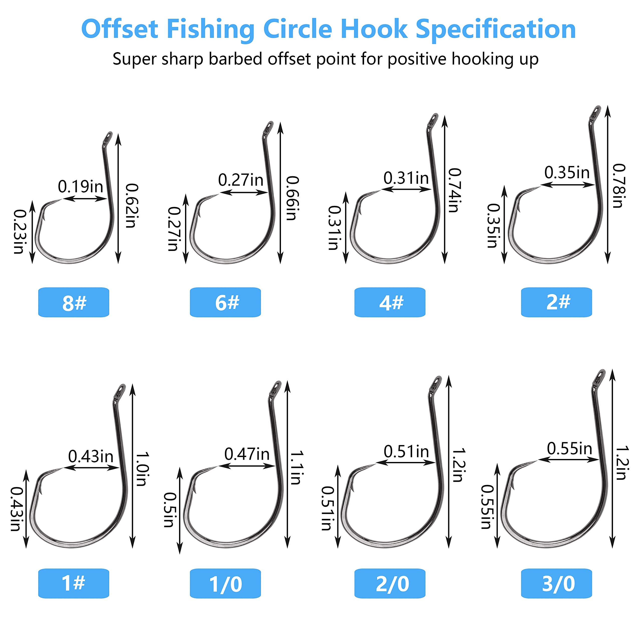 Ganci circolari per pesce gatto in acqua salata, 110 pezzi, ganci circolari offset per polipo, ganci da pesca in linea, 2 ganci circolari per acqua salata, attrezzatura per la pesca al gatto, taglia 8