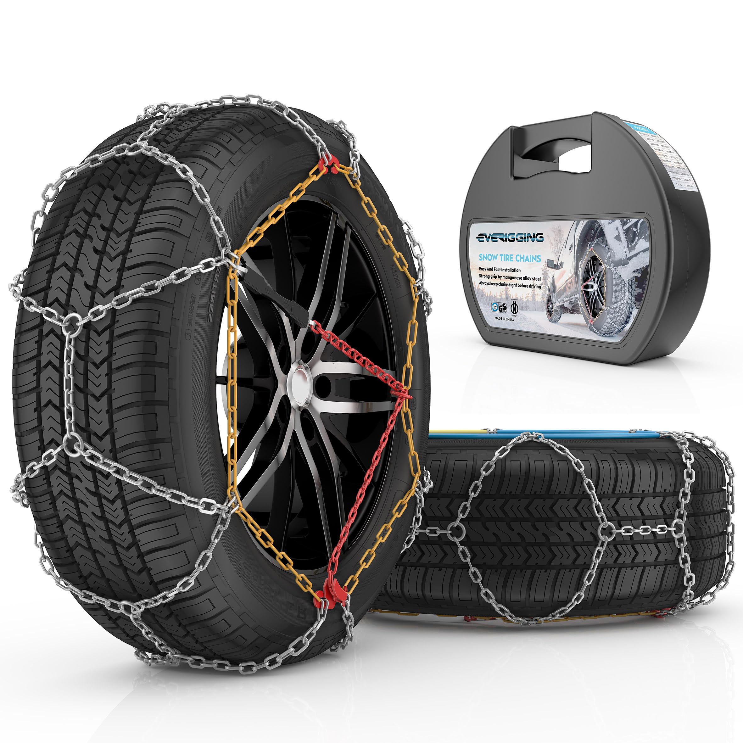 Snow Tire Chains for Car SUV Pickup Trucks, Universal Adjustable Quick Fit Easy Installation Emergency Snow Tire Chain, KN90, Set of 2