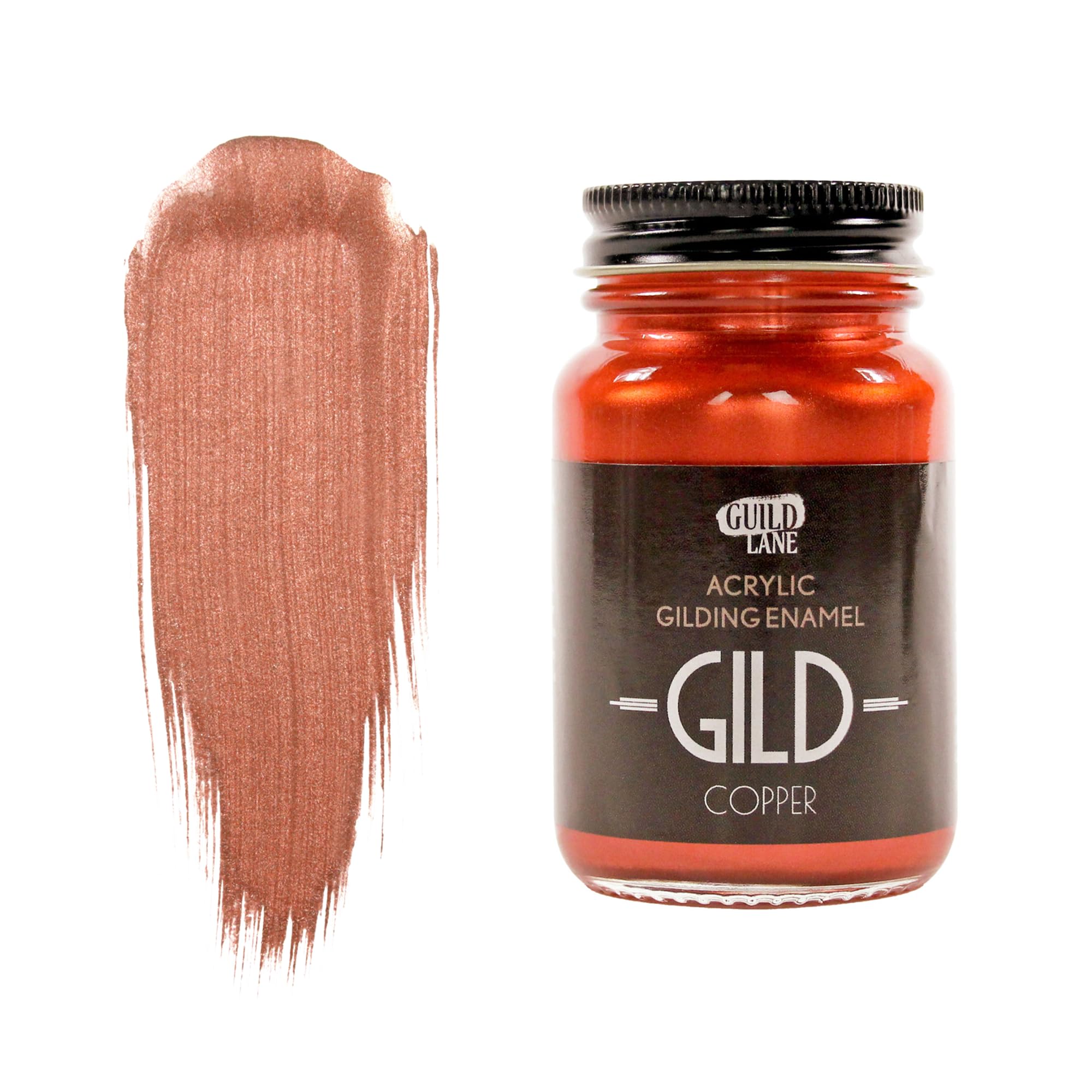 Guild Lane GILD Metallic Acrylic Enamel Paint - Copper - For Wood, Metal, Glass, Furniture & Crafts - Water-Based, Non-Tarnish Finish - 60ml Jar - Made in Britain