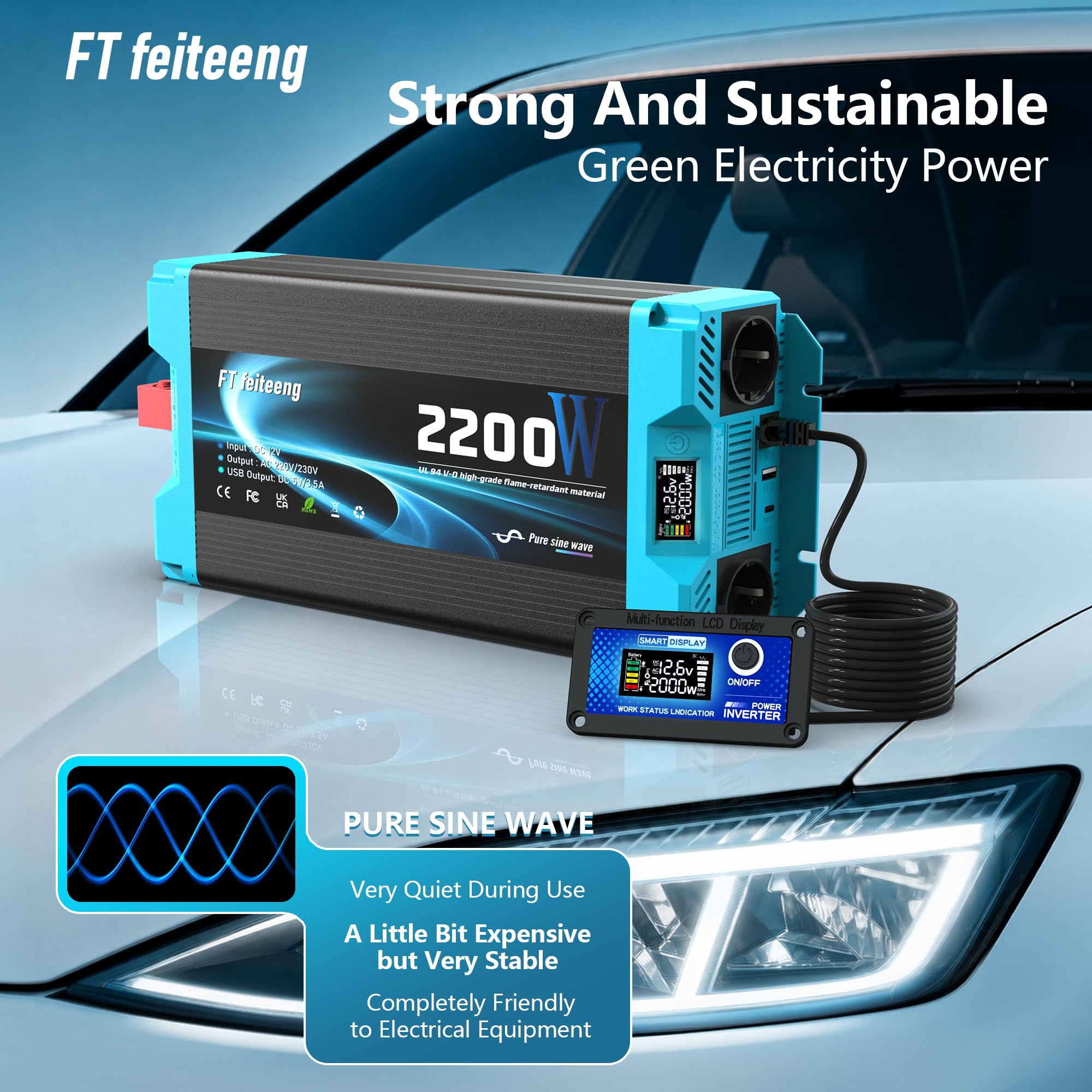 Convertisseur 2200W 12V 220V Pur Sinus