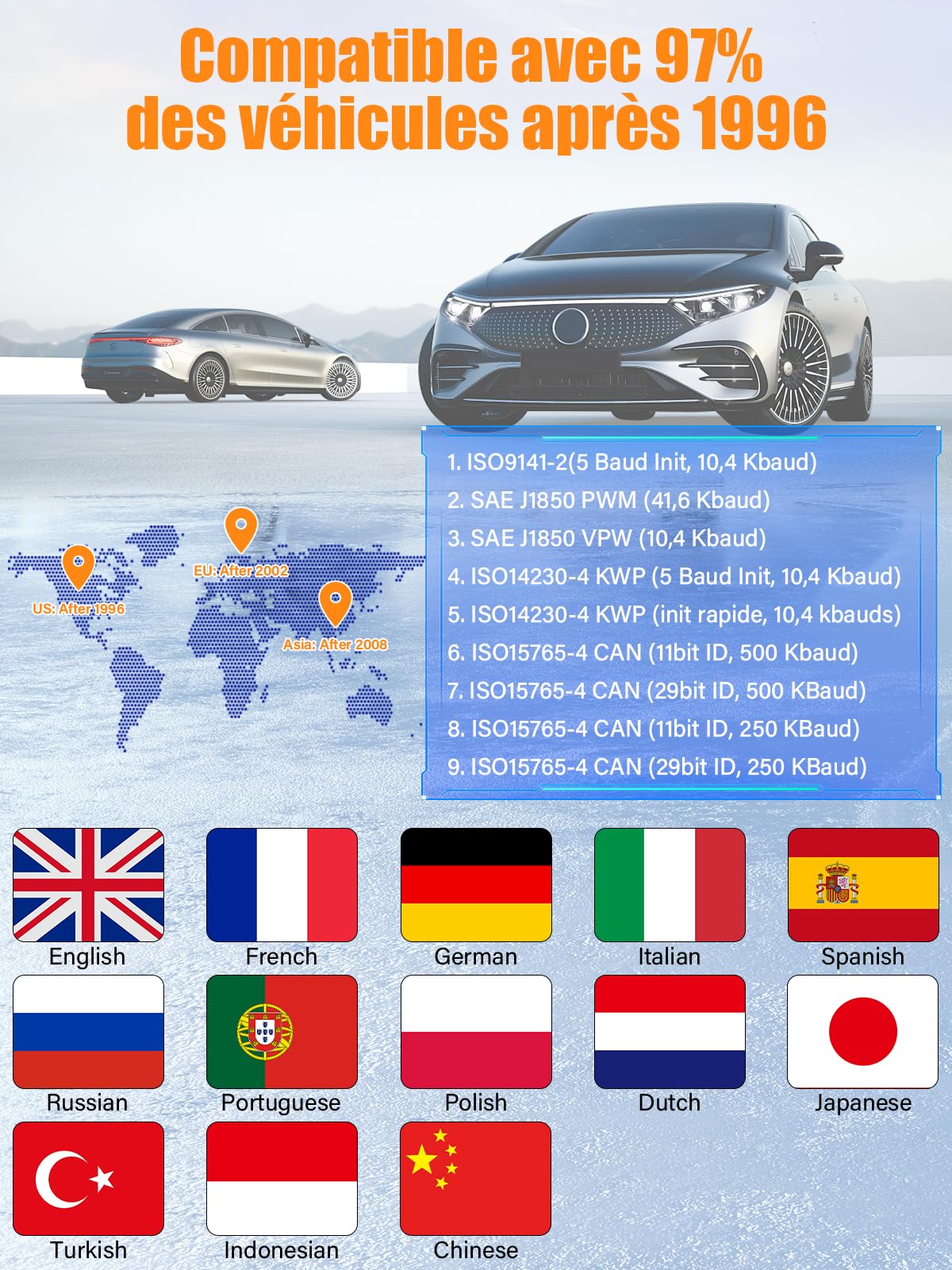 OBD2 Diagnostic Auto Valise Voiture: OBD Diagnostique Français Auto Multimarque pour BMW Peugeot VW Véhicules après 2002, Lecteur de Codes de Panne Moteur avec Lecture en Temps Réel des Données