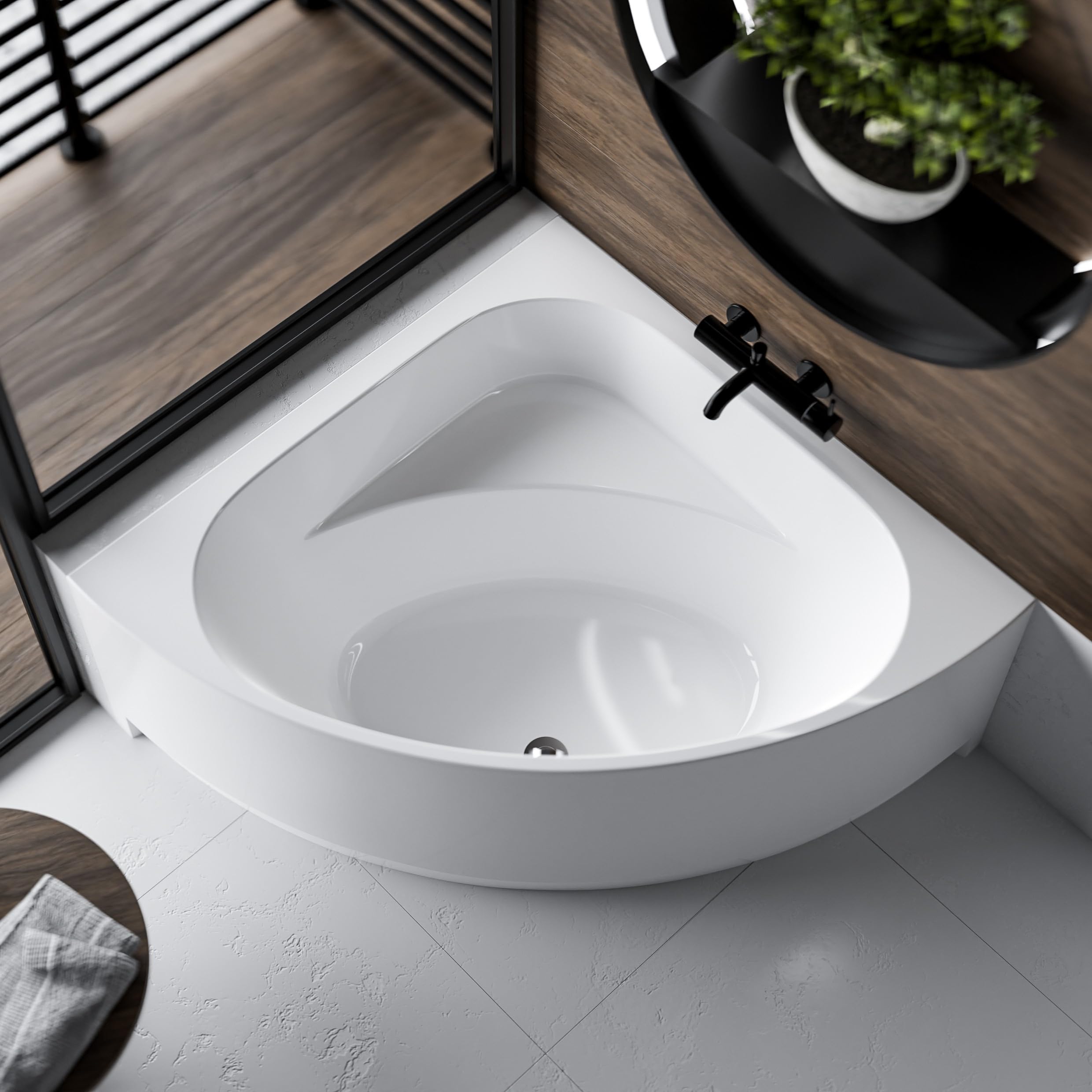ECOLAM Baignoire d'angle acrylique symétrique Dina 140x140 cm | tablier en acrylique | pieds siphon et silicone