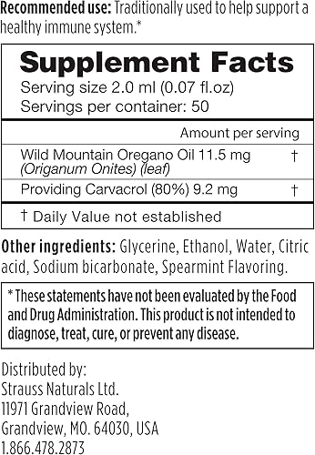 Miniatura 6 de Strauss Naturals Gotas de orégano suaves  Aceite de orégano con sabor a menta natural dulce, sin transgénicos, sin gluten, suplemento sin soja y