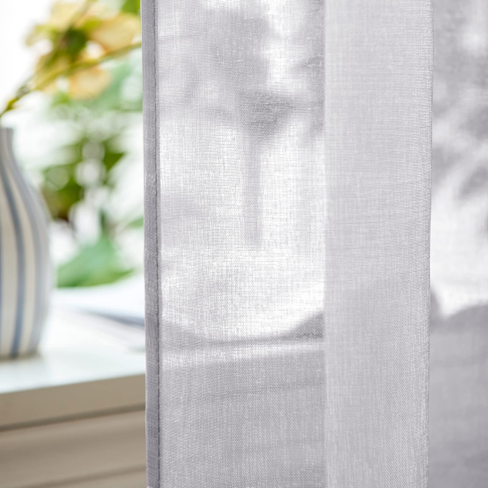 Woaboy Voile Curtains, Short White Transparent Living Room Eyelet Curtains, Set of 2, 140 x 160 cm (W x H), Grey - Image 3