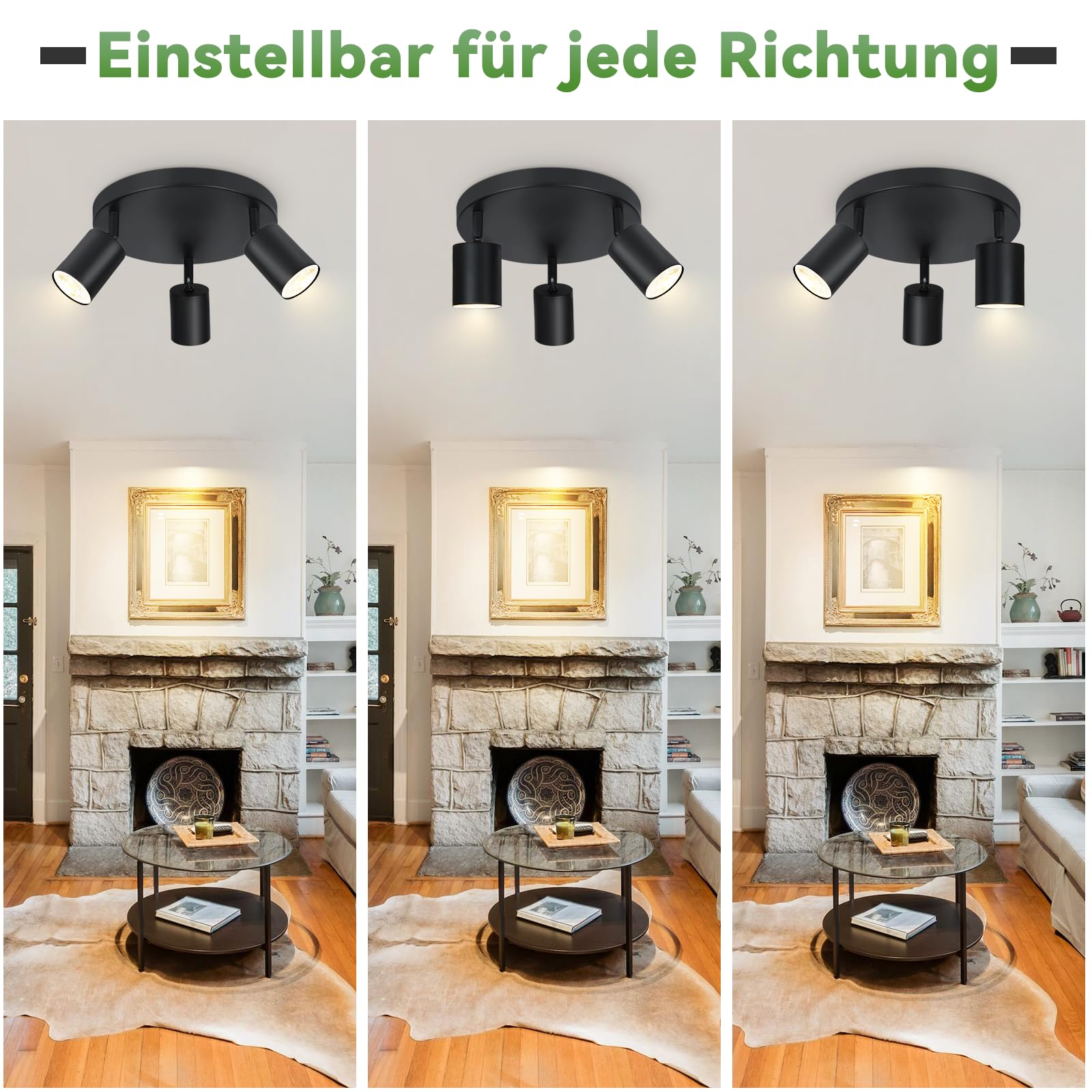 ZMH lampa sufitowa czarny spot sufitowy okrągły - lampa sufitowa GU10 z 3 płomieniami nowoczesne spoty sufitowe metalowa lampa kuchenna Swivel Design reflektor do salonu sypialnia kuchnia przedpokój