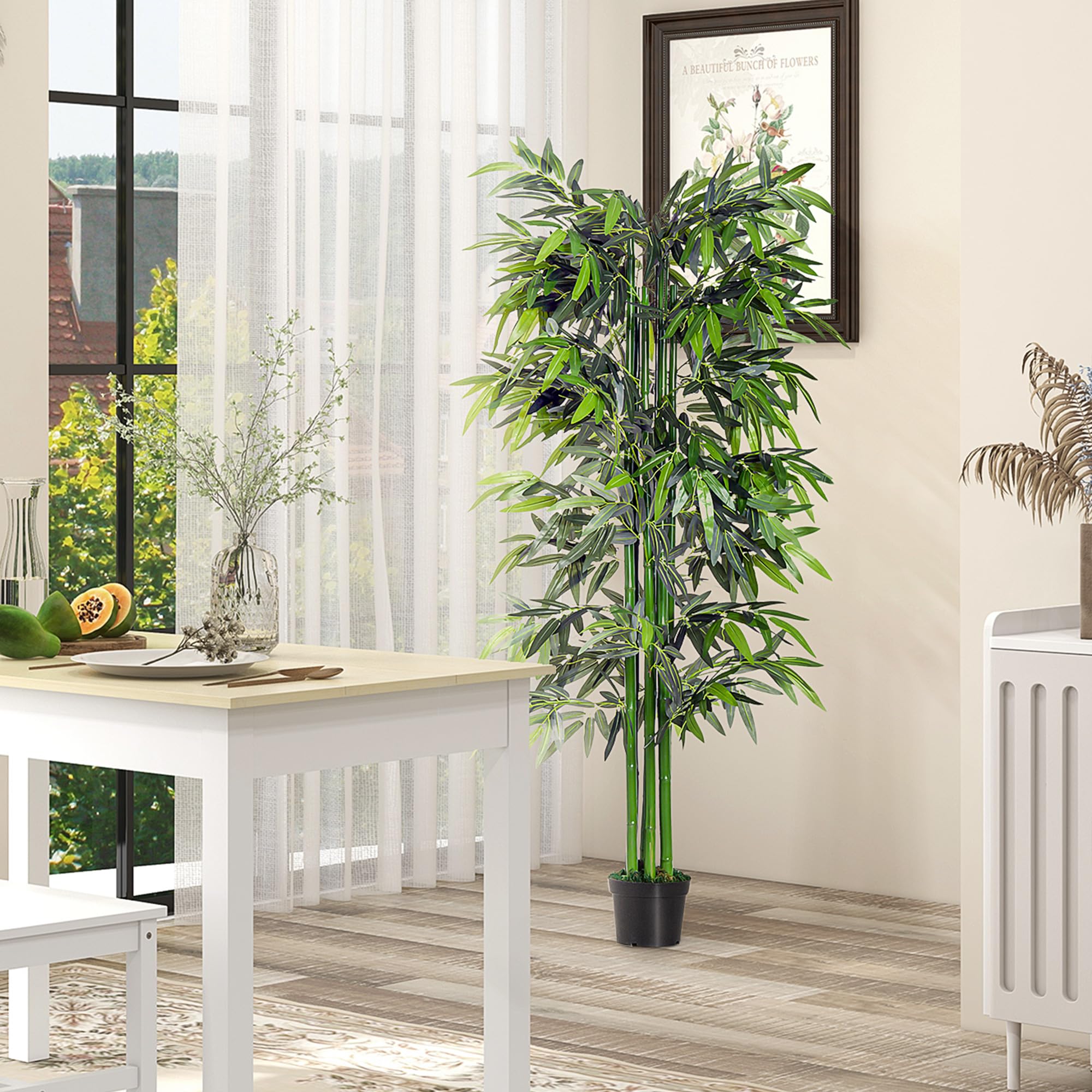 Outsunny Bambou Artificiel XXL 1,80H m Arbre Artificiel Feuilles denses réalistes Pot Inclus Noir Vert
