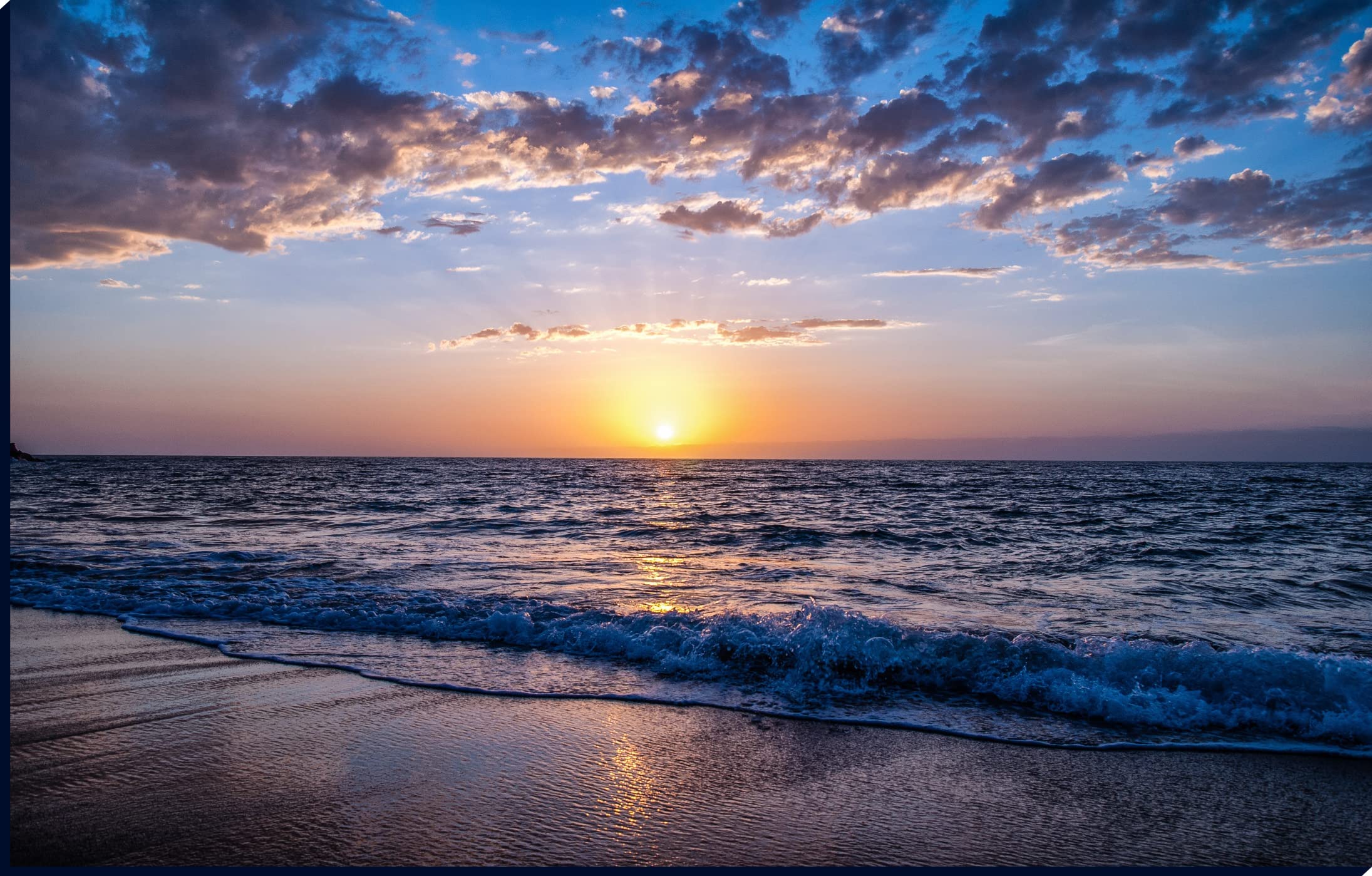 Sunset Ocean Beach Pictures Photo Paintings Wall Painting The meaning of cloud that appears in air sea and sun Canvas Art for Living Room - Decorations Framed Ready to Hang Panels (69x109) BG-9