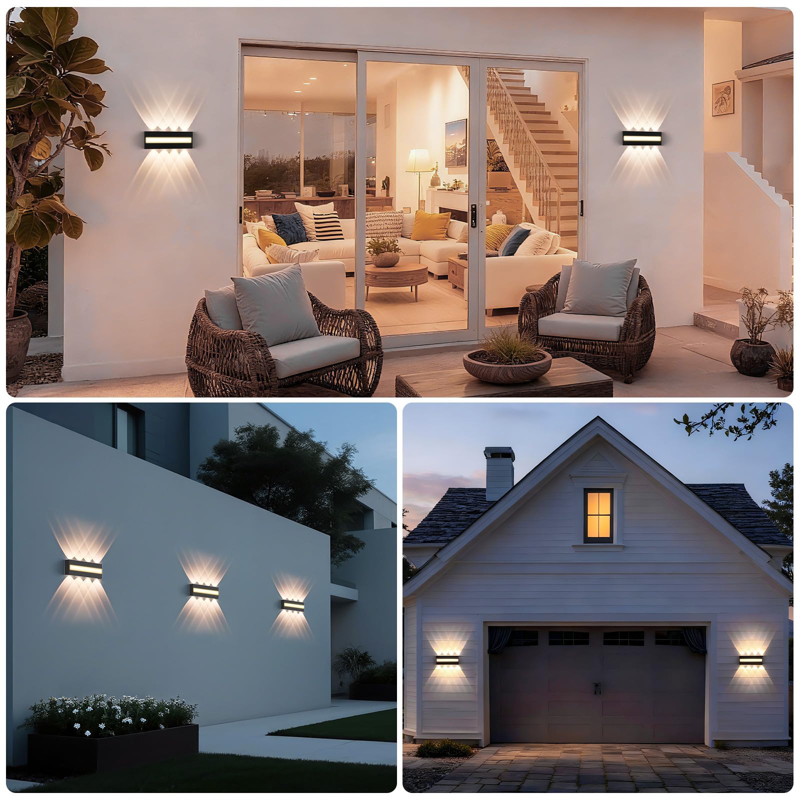LED Wandleuchte Innen IP65, 3000K Wandlampe mit 8 Lichtquellen Up Down, 12W (1200lm) LED Lampe aus Aluminium Für Wohnzimmer, Schlafzimmer, Flur, Treppenhaus, Warmweiß