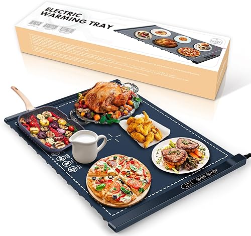 Tapete Calentador de Alimentos - Bandeja Eléctrica Portátil para Buffet de Fiesta, Calentador de Alimentos Plegable, Apagado Temporizado, Azul