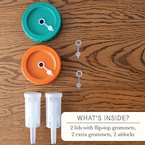 Miniatura 5 de Elementi Juego de 2 tapas de fermentación - Kit de fermentación para frascos Mason de boca ancha, chucrut, esclusas de aire para tapas de