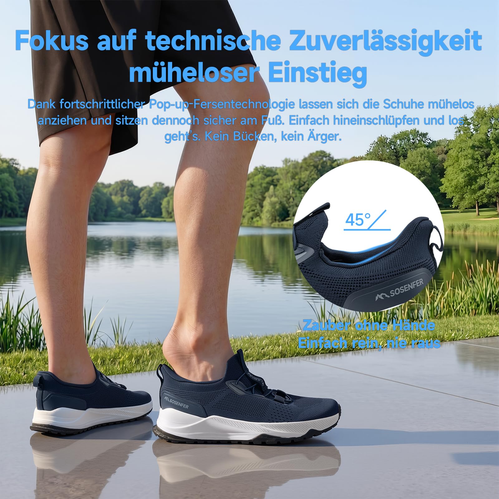 Sosenfer Slip on Baskets pour homme pour pieds larges, chaussures de randonnée respirantes et antidérapantes pour homme