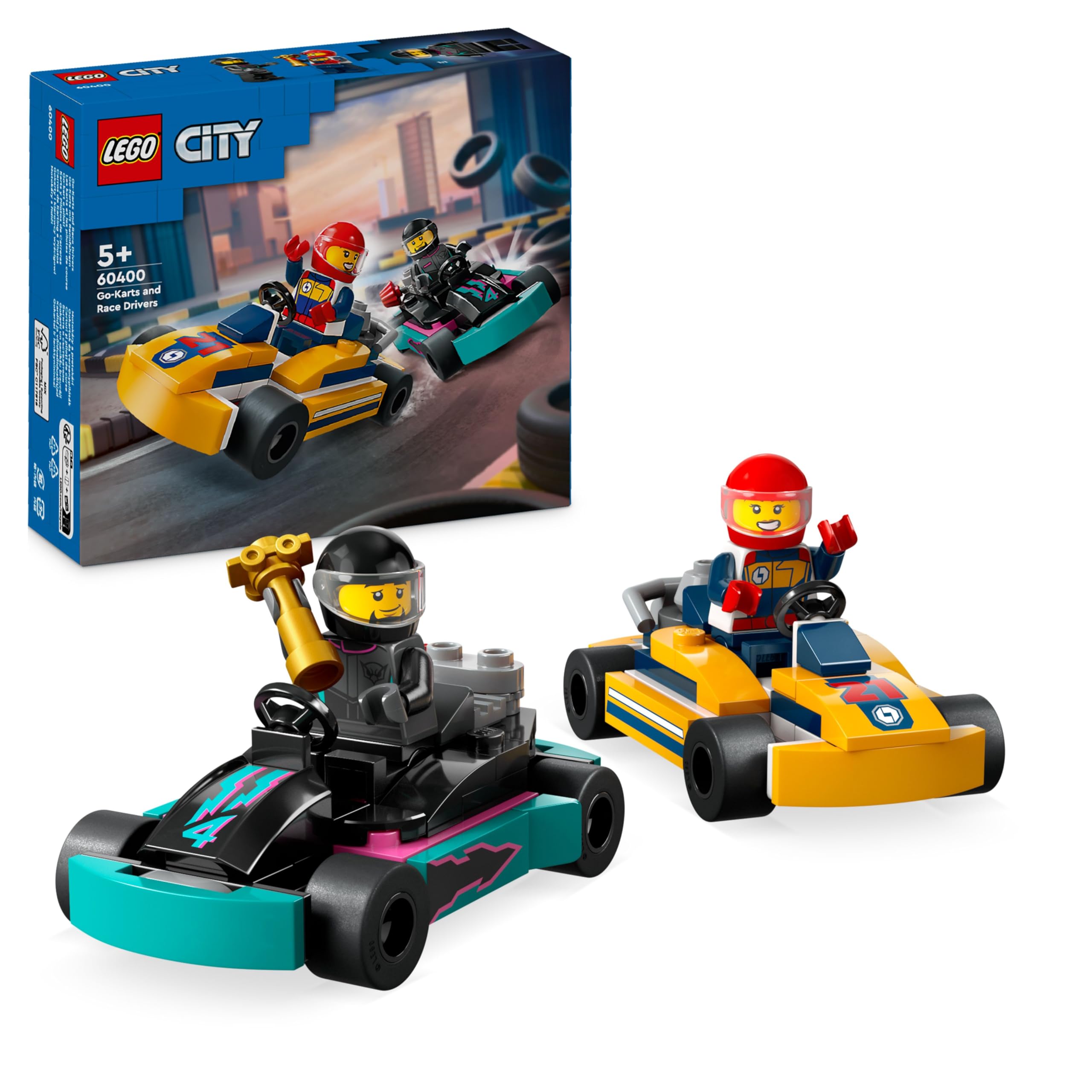 LEGO City Go-Karts and Race Drivers, Racing Vehicle Toy Playset for 5 Plus Year Old Boys, Girls and Fans of Race Car Toys with 2 Driver Minifigures, Small Gift for Preschool Kids 60400