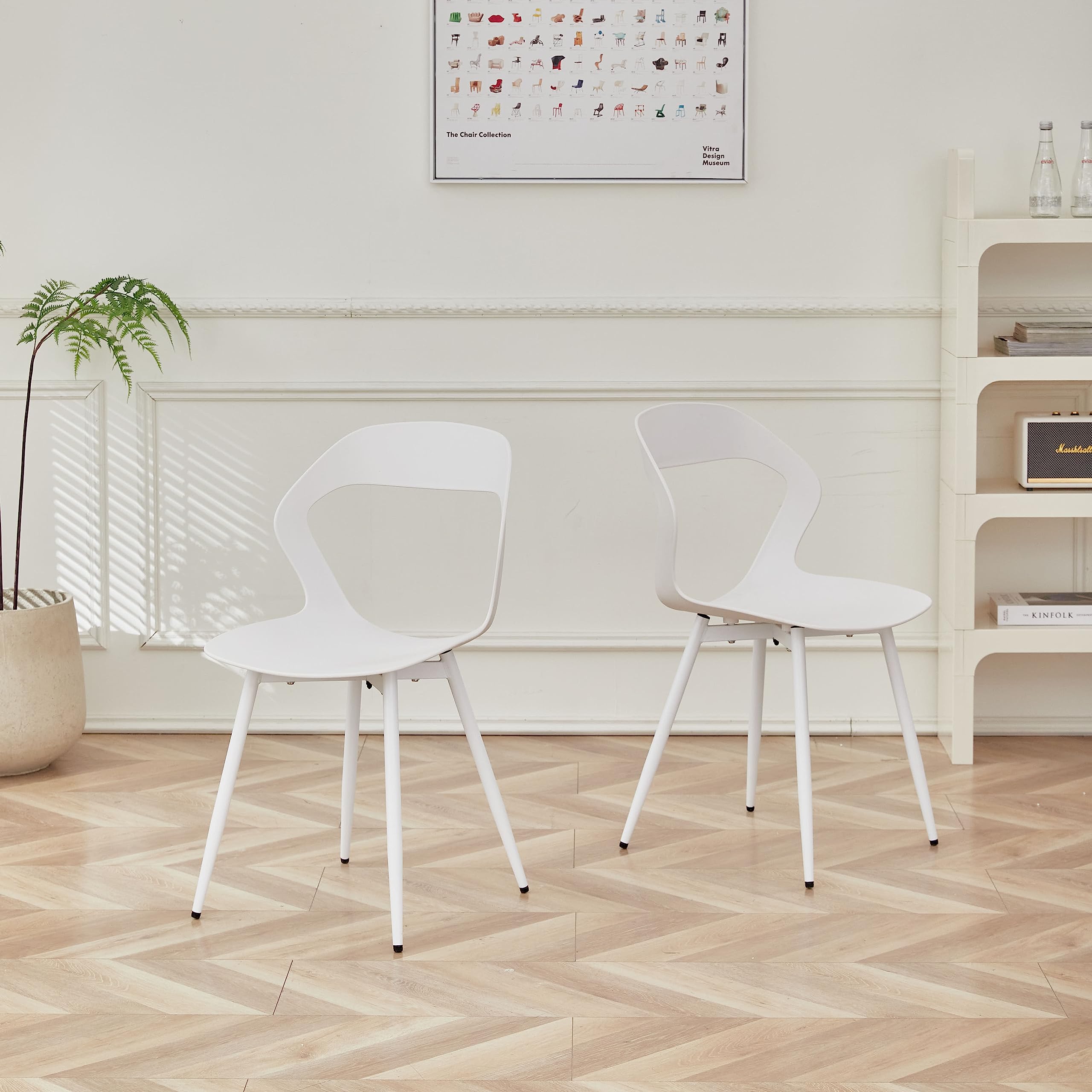 GrandCA HOME Pack de 6 Sillas de Comedor o Silla de Oficina con Patas de Metal, Sillas de Cocina para Sala de Estar, Comedor, Sala de Reuniones, Blanco + Blanco