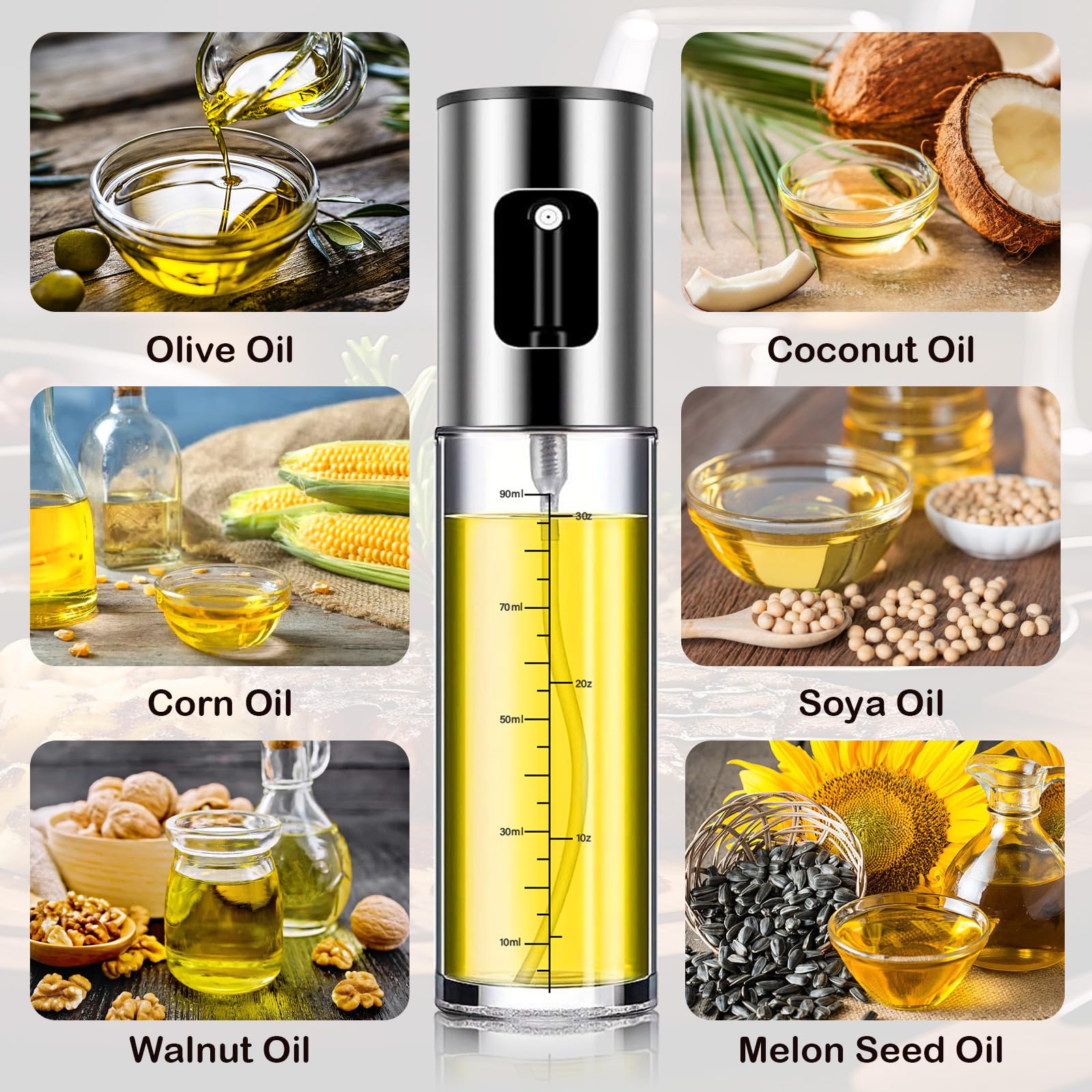 Spruzzino Olio Per Friggitrice Aria 100ml - 2 Pezzi Con Spazzole E Imbuto, Vetro Alimentare - Foto 9