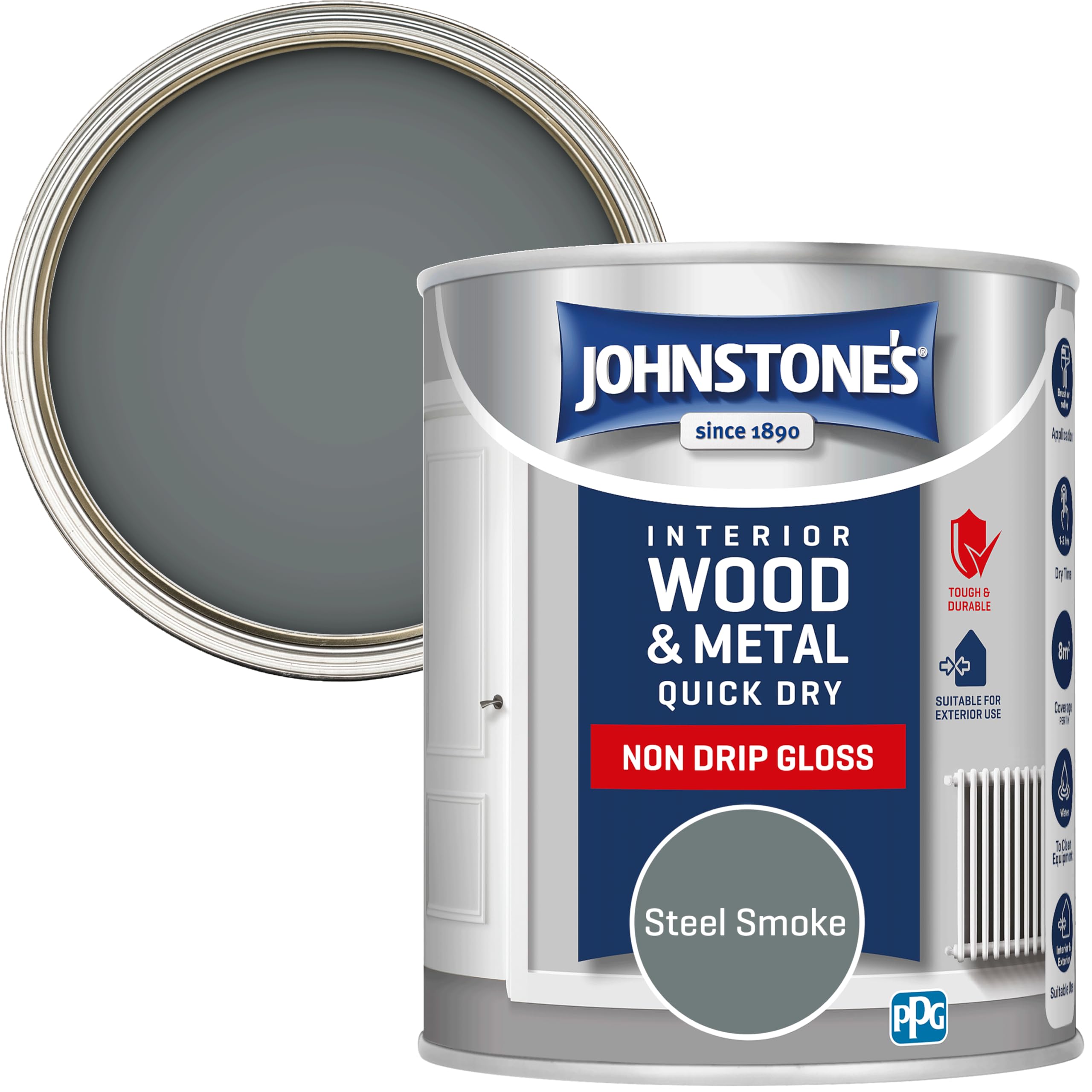 Johnstone's Interior Wood & Metal Quick Dry Gloss Paint 750Ml Steel Smoke