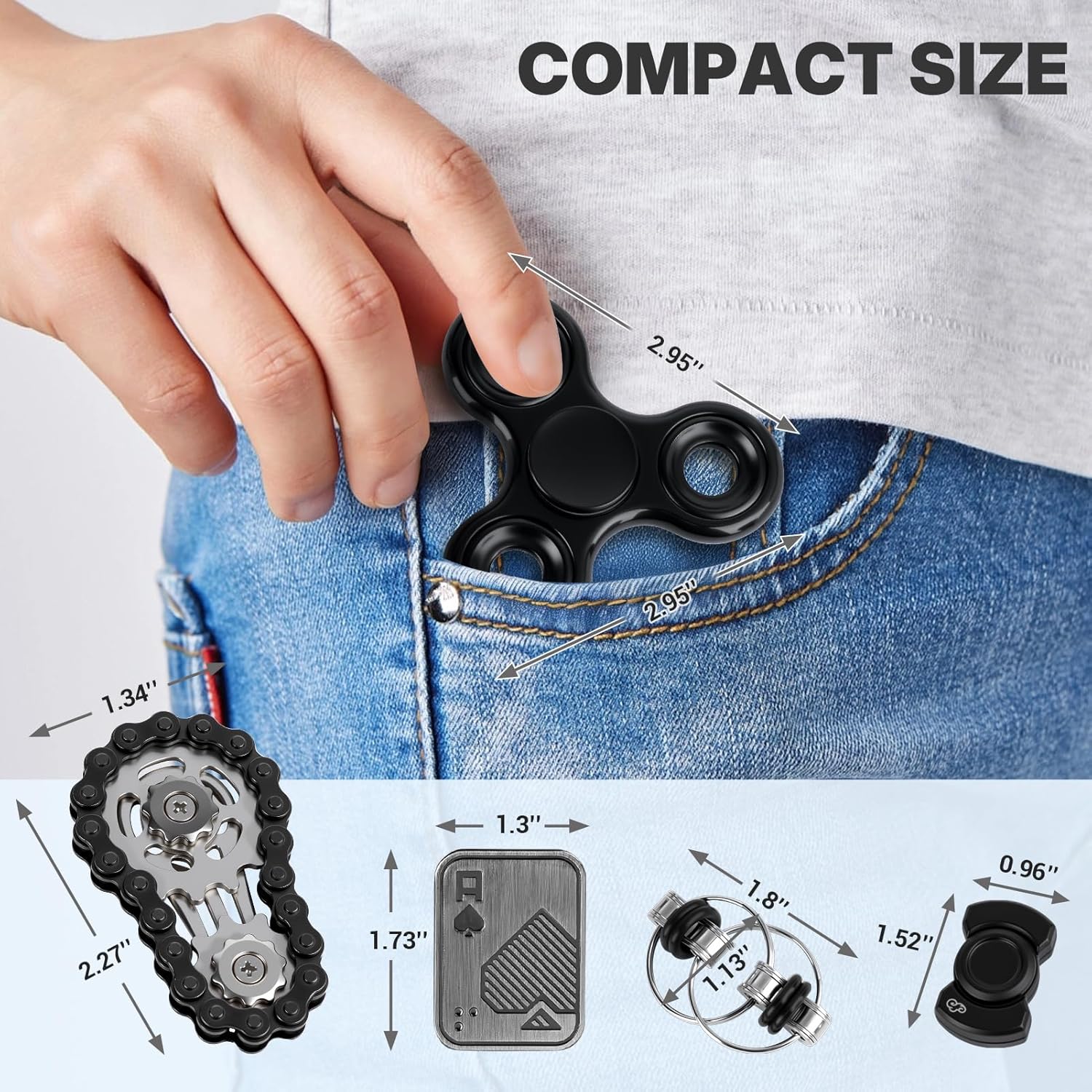 5 Pcs Fidget Toys Adults Metal Fidgets Toy Set Magnetic Slider Clicker/Spinner for Stress & Anxiety Relief, Office Desk Sensory Toys for Autism ADHD Cool Gadgets Gift for Men Women