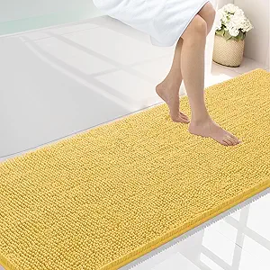 Smiry Luxury Chenille Bathroom Rugs 70x24, Extra Soft and Absorbent Shaggy Bath Mat, Machine Washable, Non-Slip Plush Carpet Runner for Tub, Shower, and Floor, Home Decor Accessories, Yellow