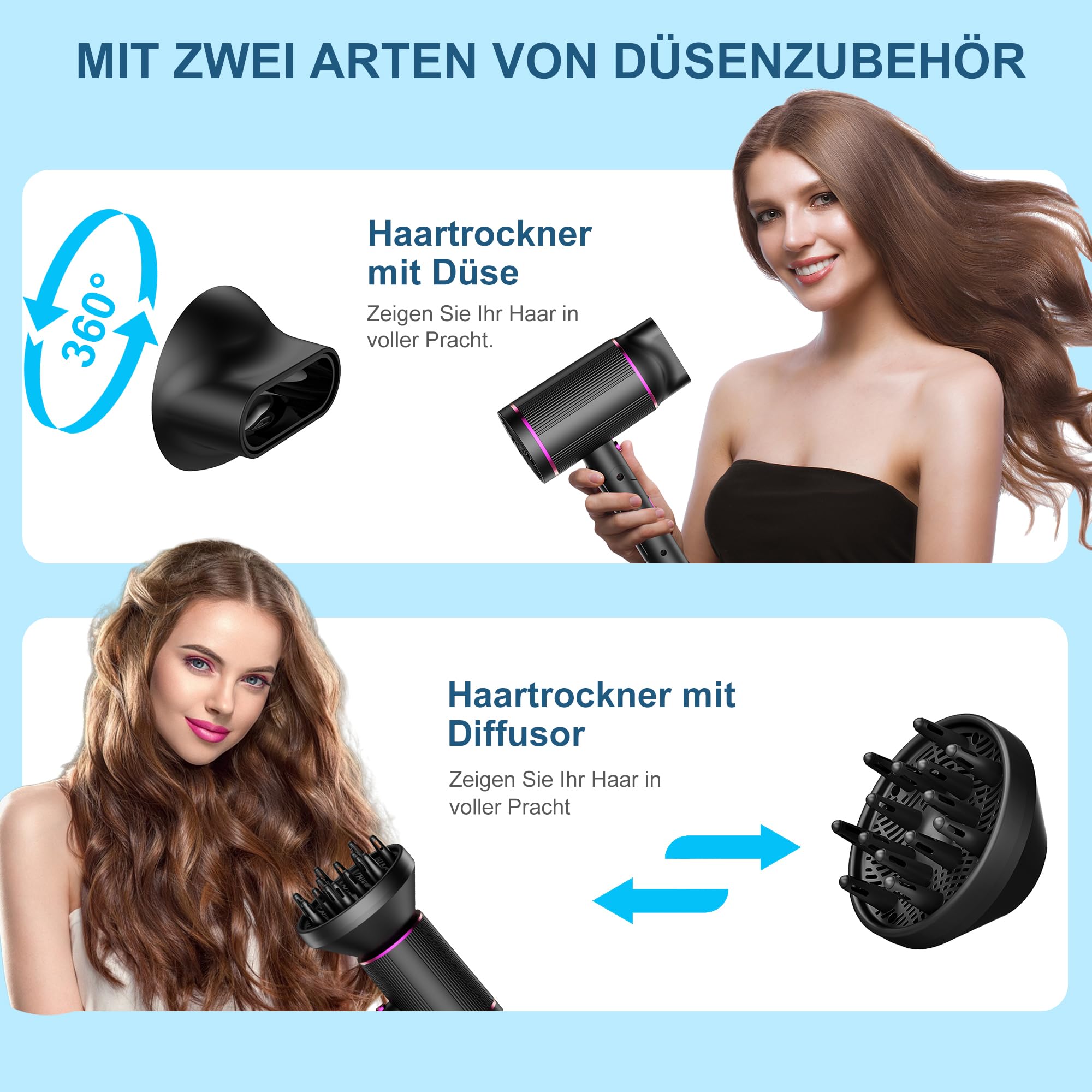 Seche cheveux ionique professionnel avec moteur AC 2400 W, diffuseur de cheveux 4 en 1, bouton chaud/froid, 3 niveaux de chauffage, 3 niveaux de vitesse, avec