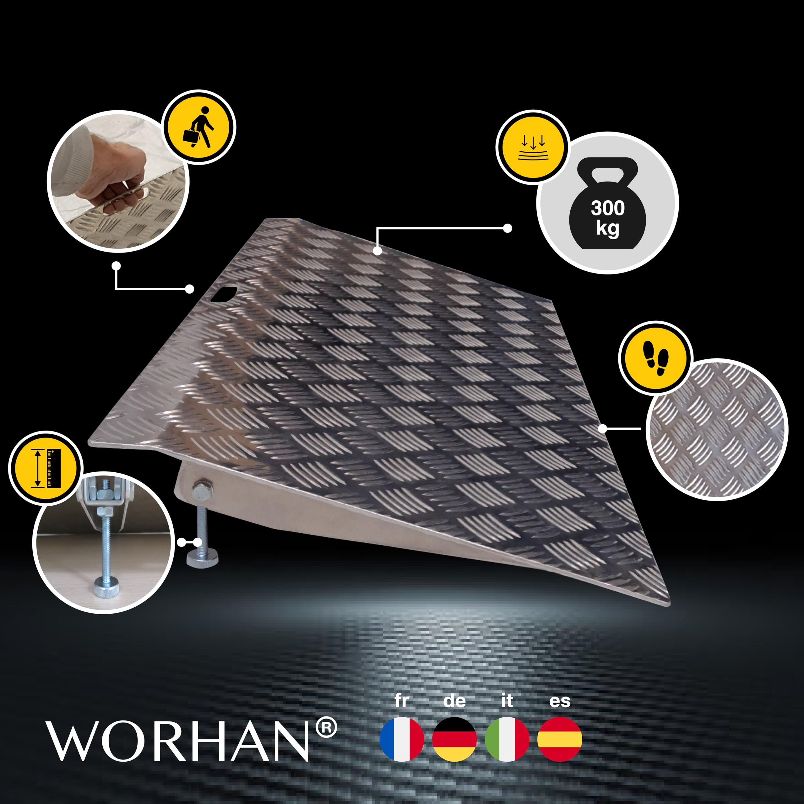 Mobil Schwellenrampe Variable Höhenverstellung Ladeplattform Stufenrampen Rollstuhlrampe Alu Aluminium Rampe Türschwellenrampe 1TR90