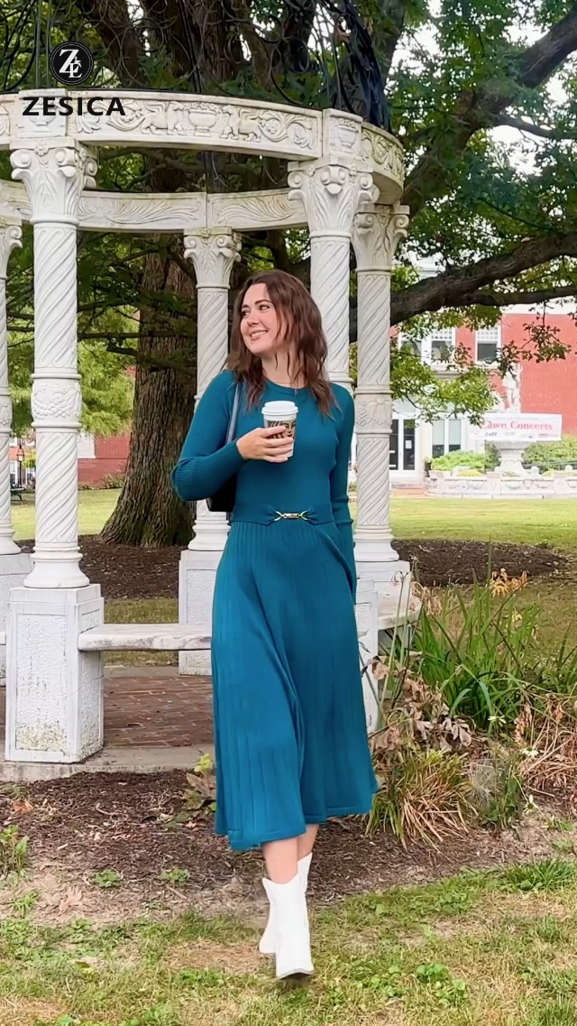 ZESICA Women's Long Sleeve Midi Sweater Dress 2026 Fall Crewneck