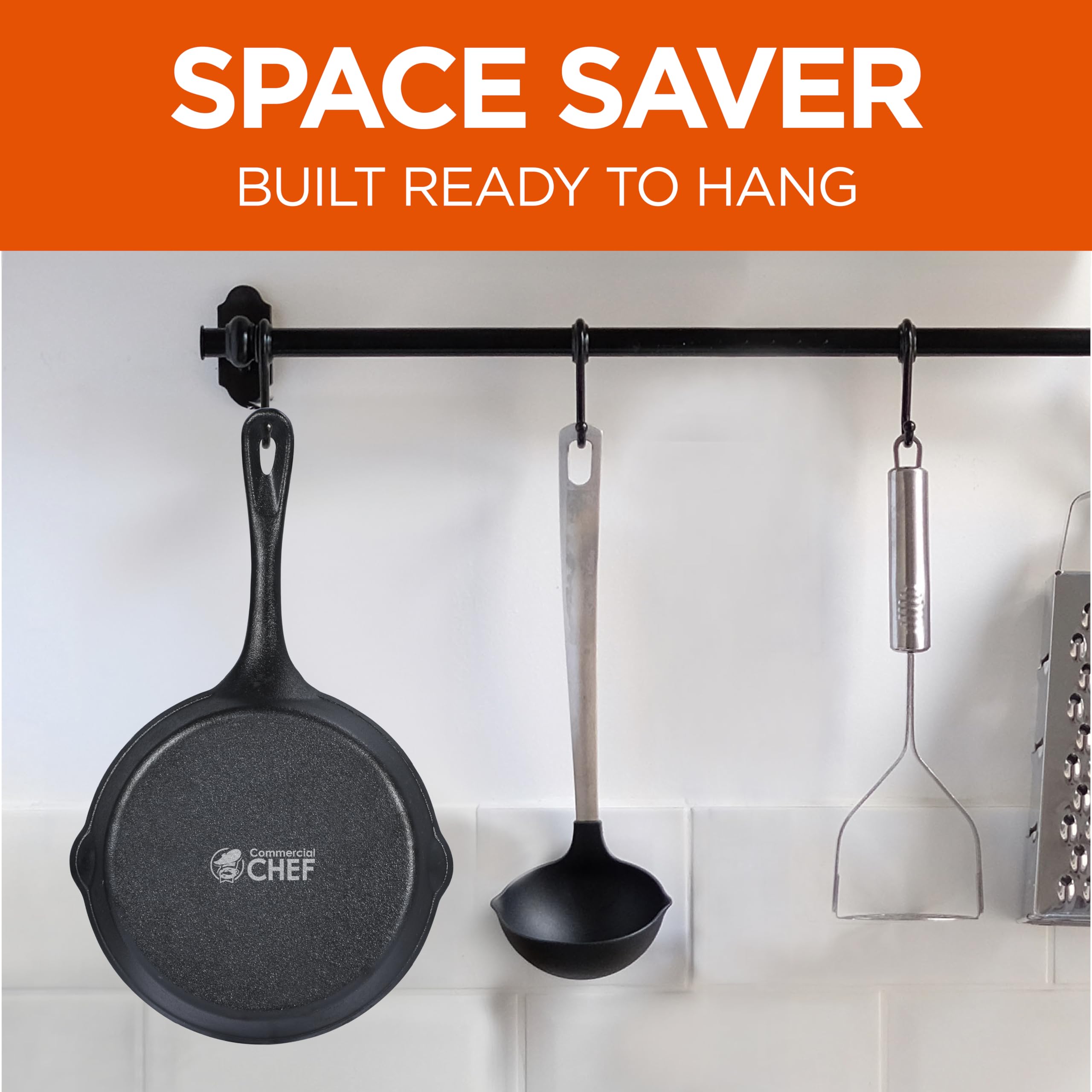 Simple Chef Cast Iron Skillet 3-Piece Set - Heavy-Duty Professional Restaurant Chef Quality Pre-Seasoned Pan Cookware Set - 10, 8, 6 Pans - For Frying, Saute, Cooking, Pizza & More,Black