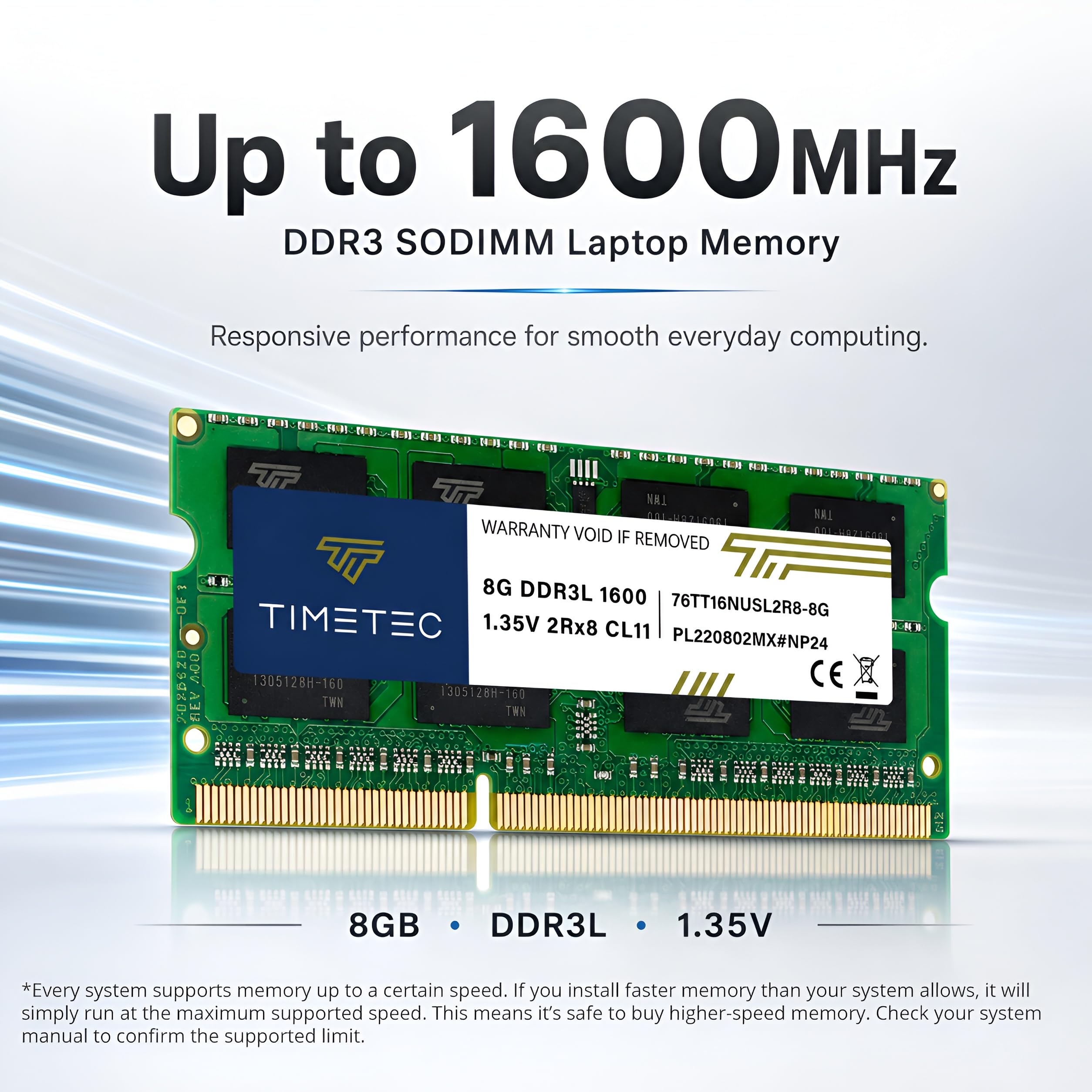 Timetec 8 Go DDR3L 1600MHz PC3-12800 Non-ECC SODIMM RAM Module pour ordinateur portable