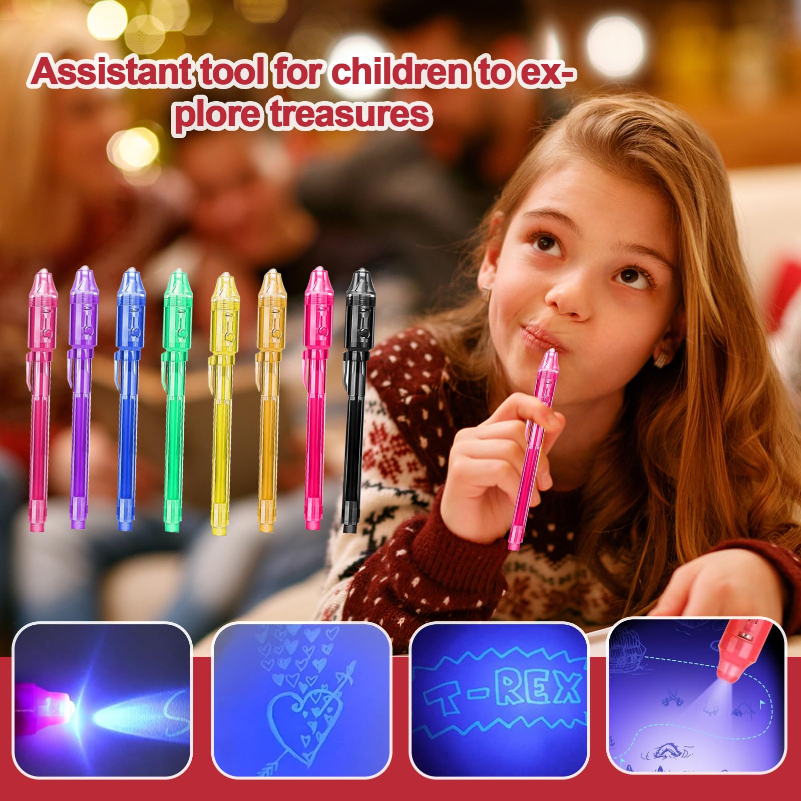 48 Pezzi Bambini Giocattolo Detective, Kit Spionaggio Gioco Detective per Bambini， con penna UV, taccuino, lente d'ingrandimento giocattolo, carte d'identità con clip, tampone per impronte digitali