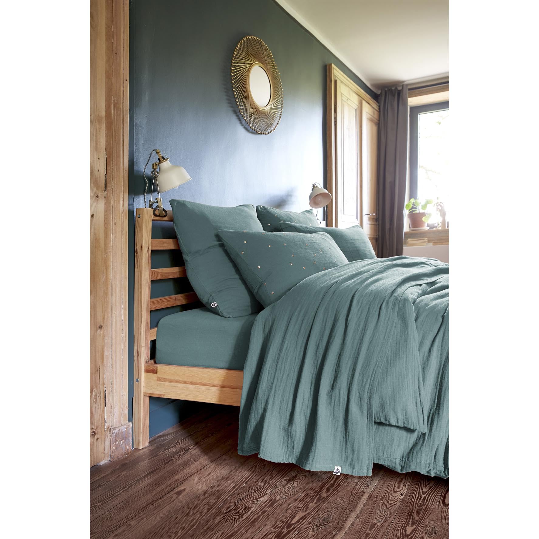 Drap Plat 270 x 300 cm Double Gaze de Coton Luxe Gaïa Bleu Canard